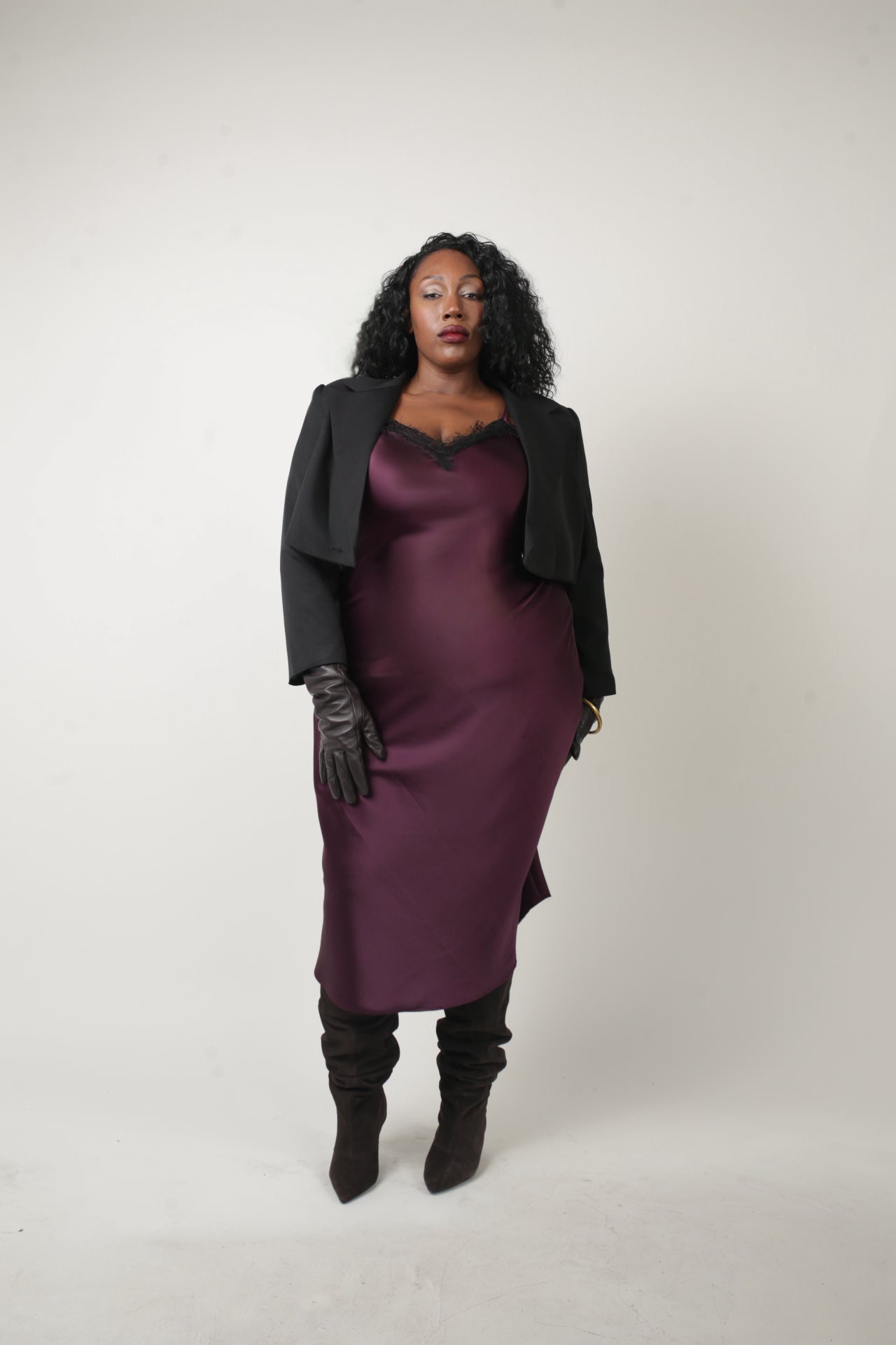 Eva Lace Slip Dress - Plum/ Black