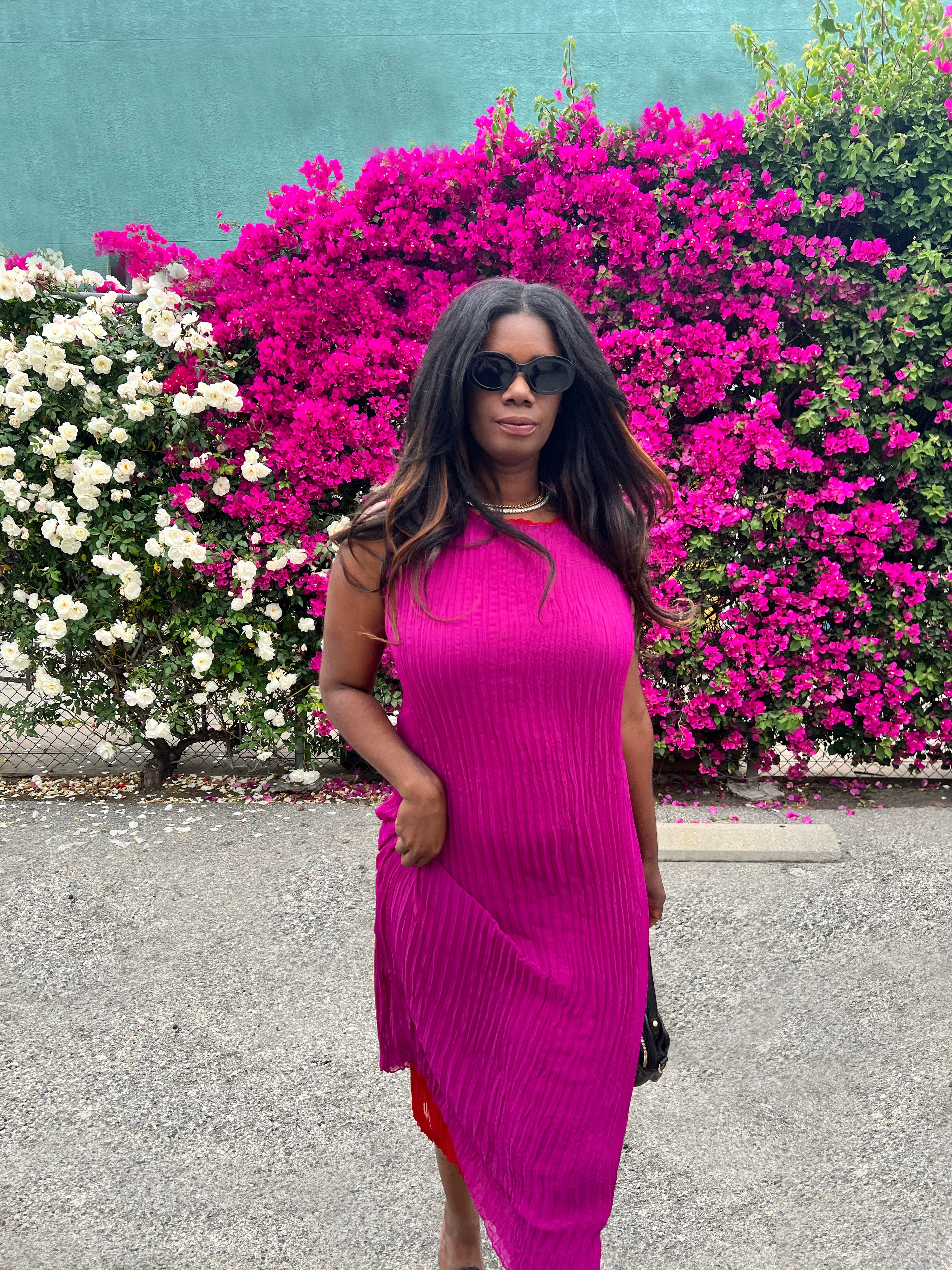 Jaya Pleated Dress- Reversible Red Fuchsia