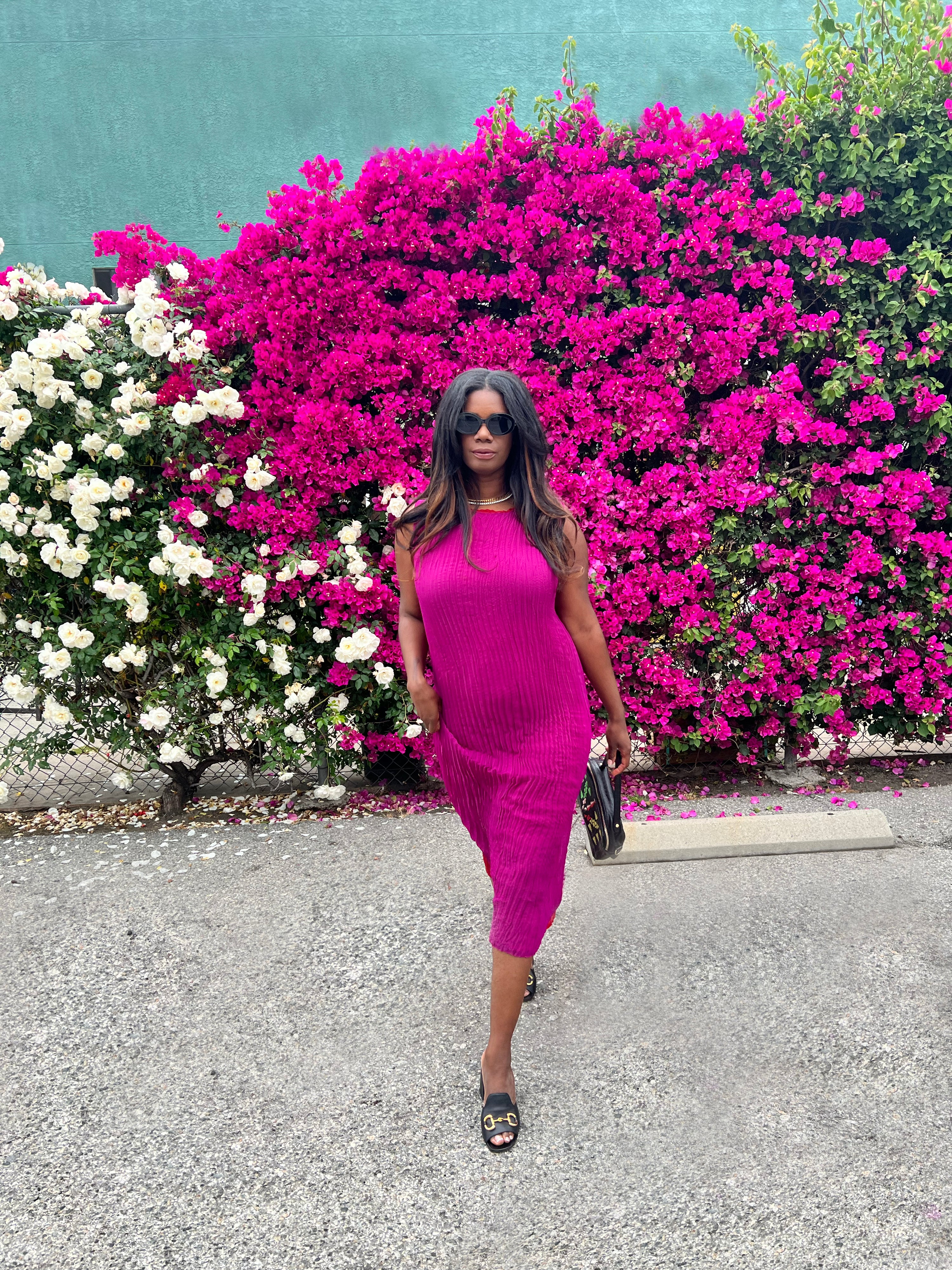 Jaya Pleated Dress- Reversible Red Fuchsia