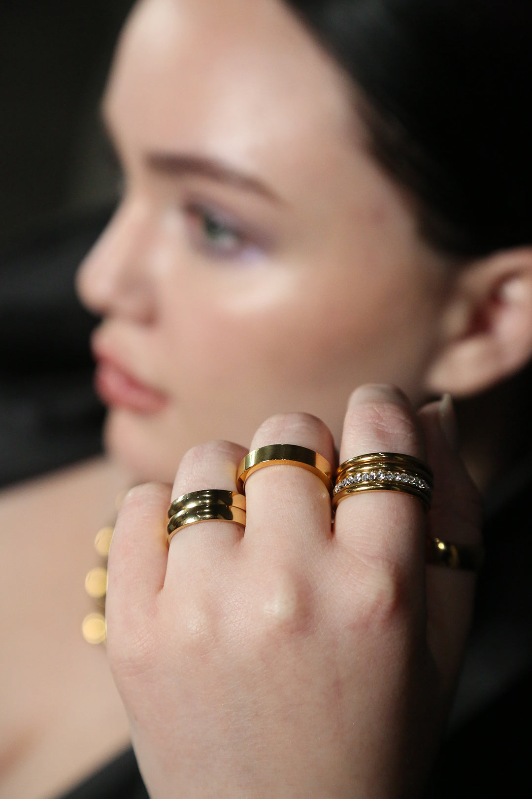 The Diamonette stacking ring, with a deep gold shine and sparkling CZ. The one we can never find in our size!  Perfect to wear alone or stacked. Mix and match your stack with our other stacking rings. (Shown on Monday with additional BAACAL Rings)