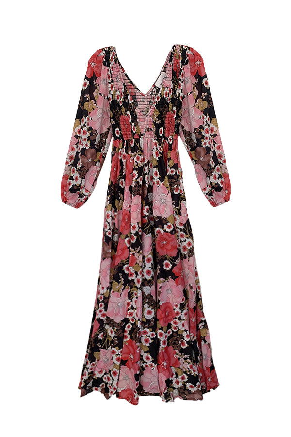joni maxi dress 70's Floral Maxi Dress in Pink and Brown Floral