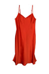 Red bias cut slip dress.  Fit to perfection, the double ply crepe back satin with v-neckline, adjustable straps, and side slits, that flows over your curves, but never clings. This style and color is a limited run. Designed for "The True Majority" sizes 10-22 by BAACAL Cynthia Vincent. Plus Size.