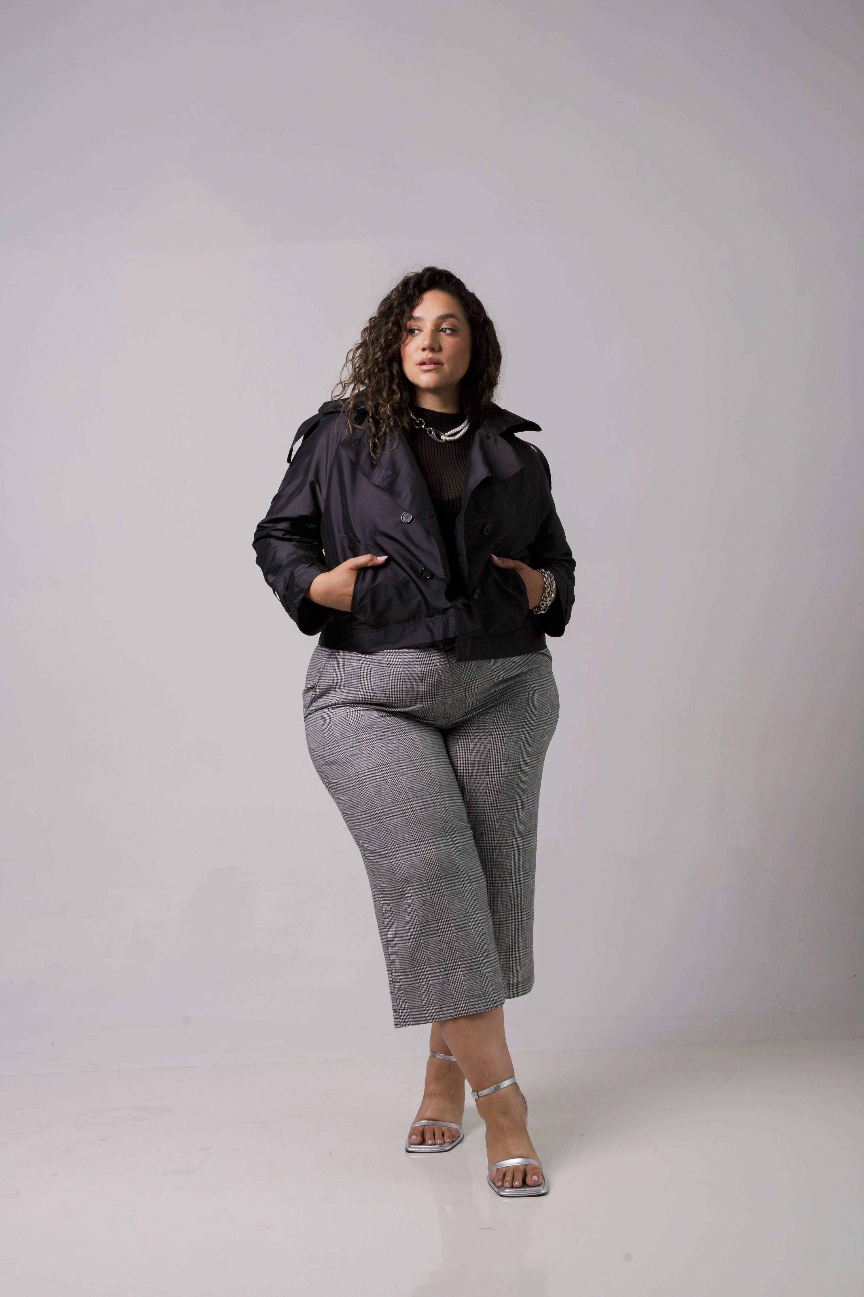 Julia Short Trench Coat- Black Dupioni