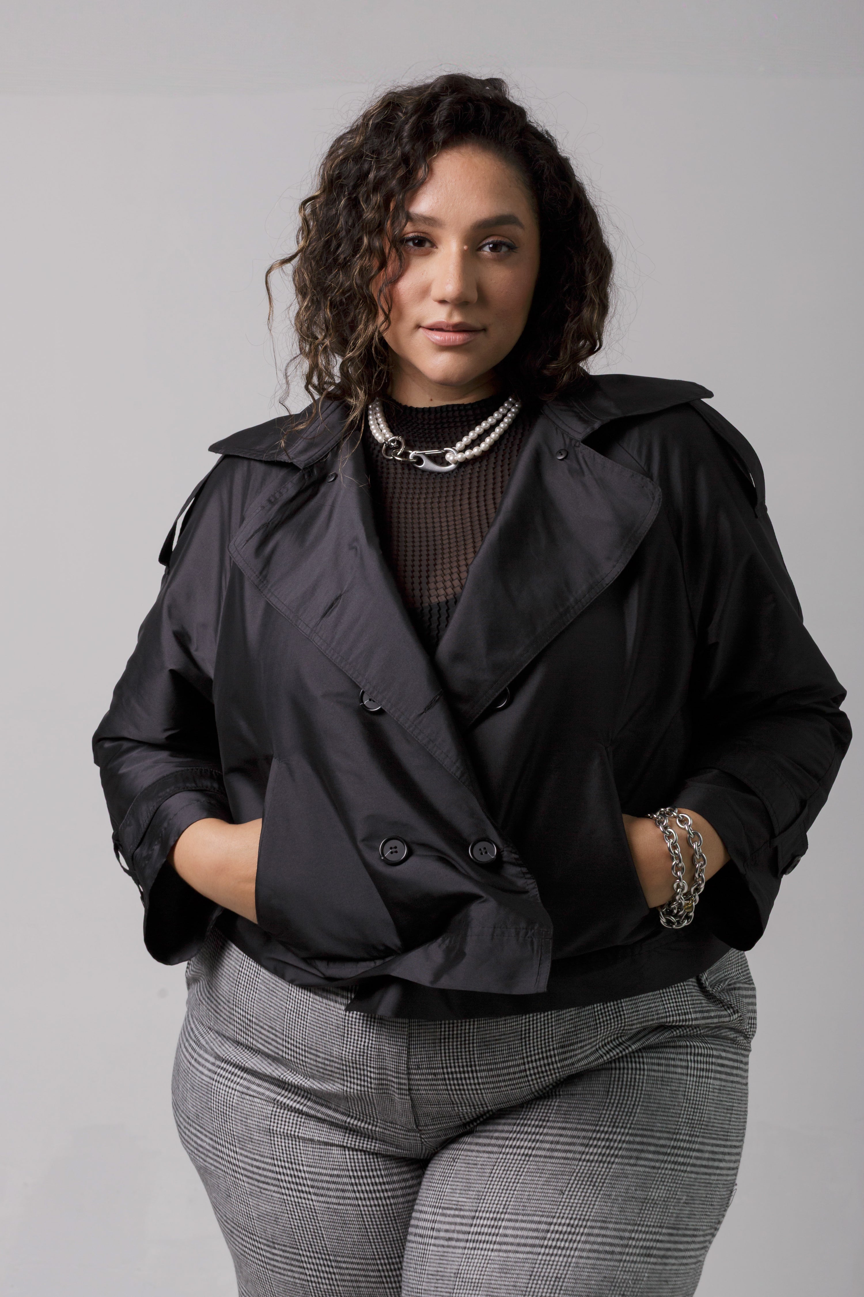Julia Short Trench Coat- Black Dupioni