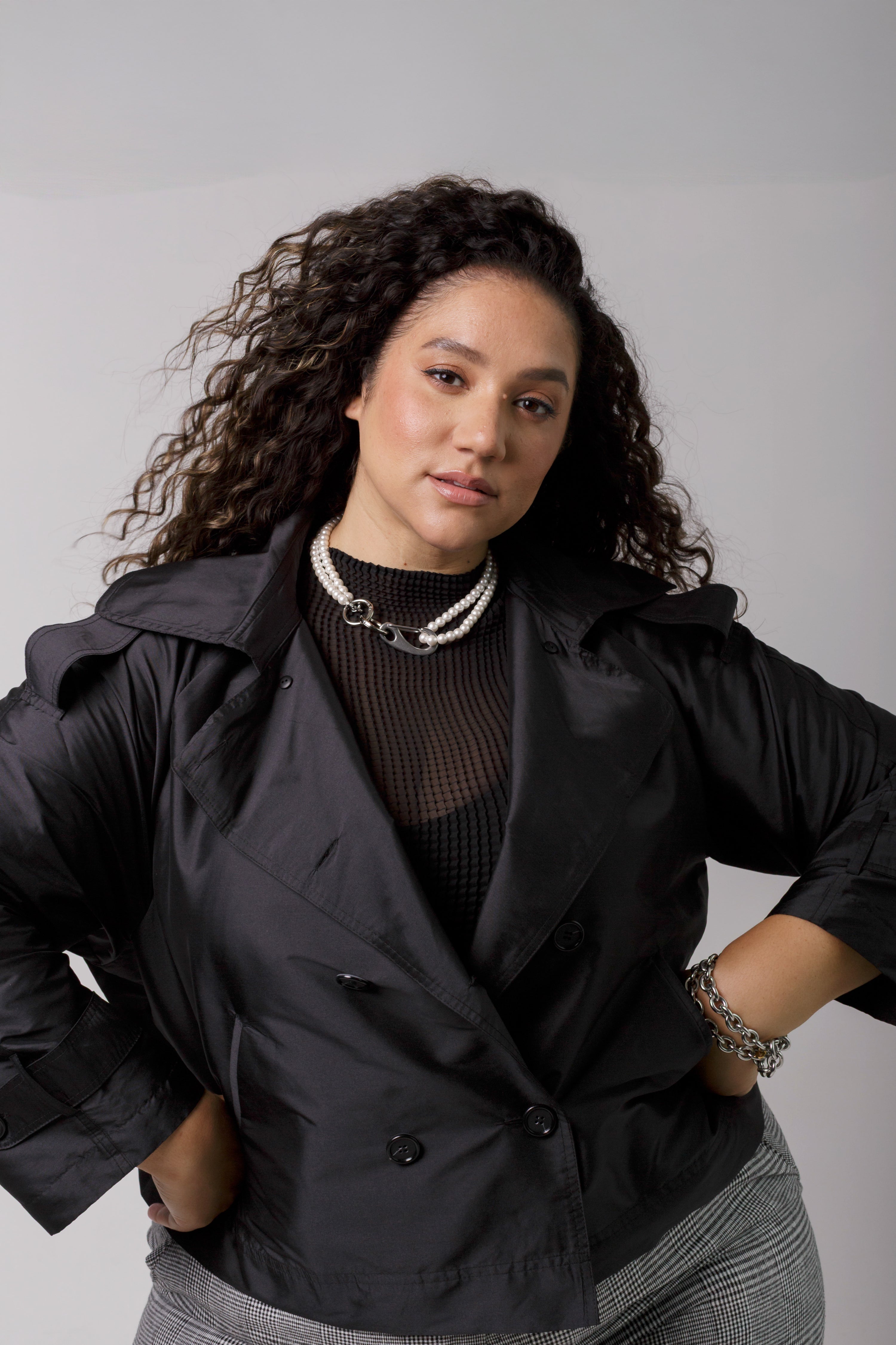 Julia Short Trench Coat- Black Dupioni
