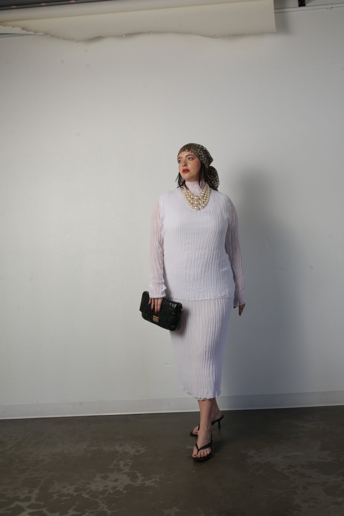 Esme Pleated Funnel Neck Top- White
