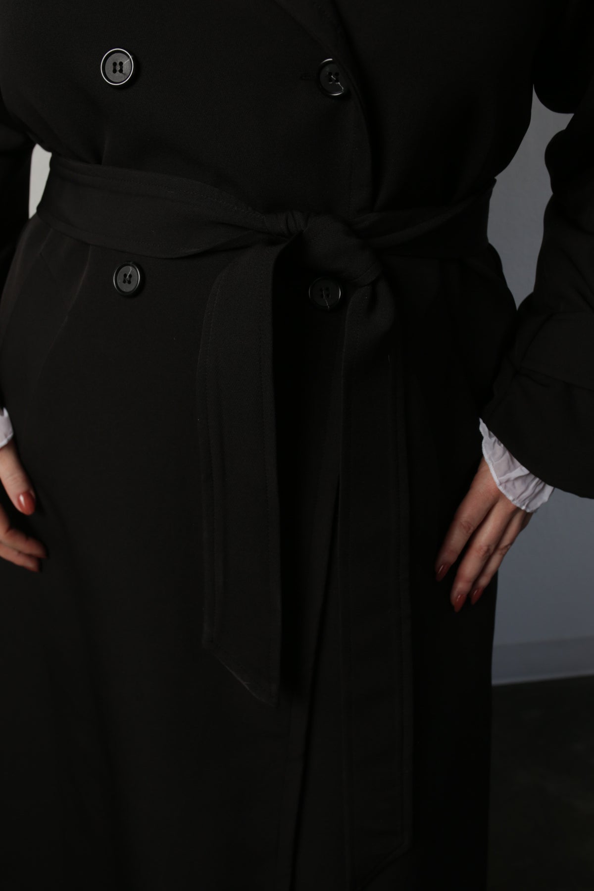 Aria Double Breasted Trench- Black