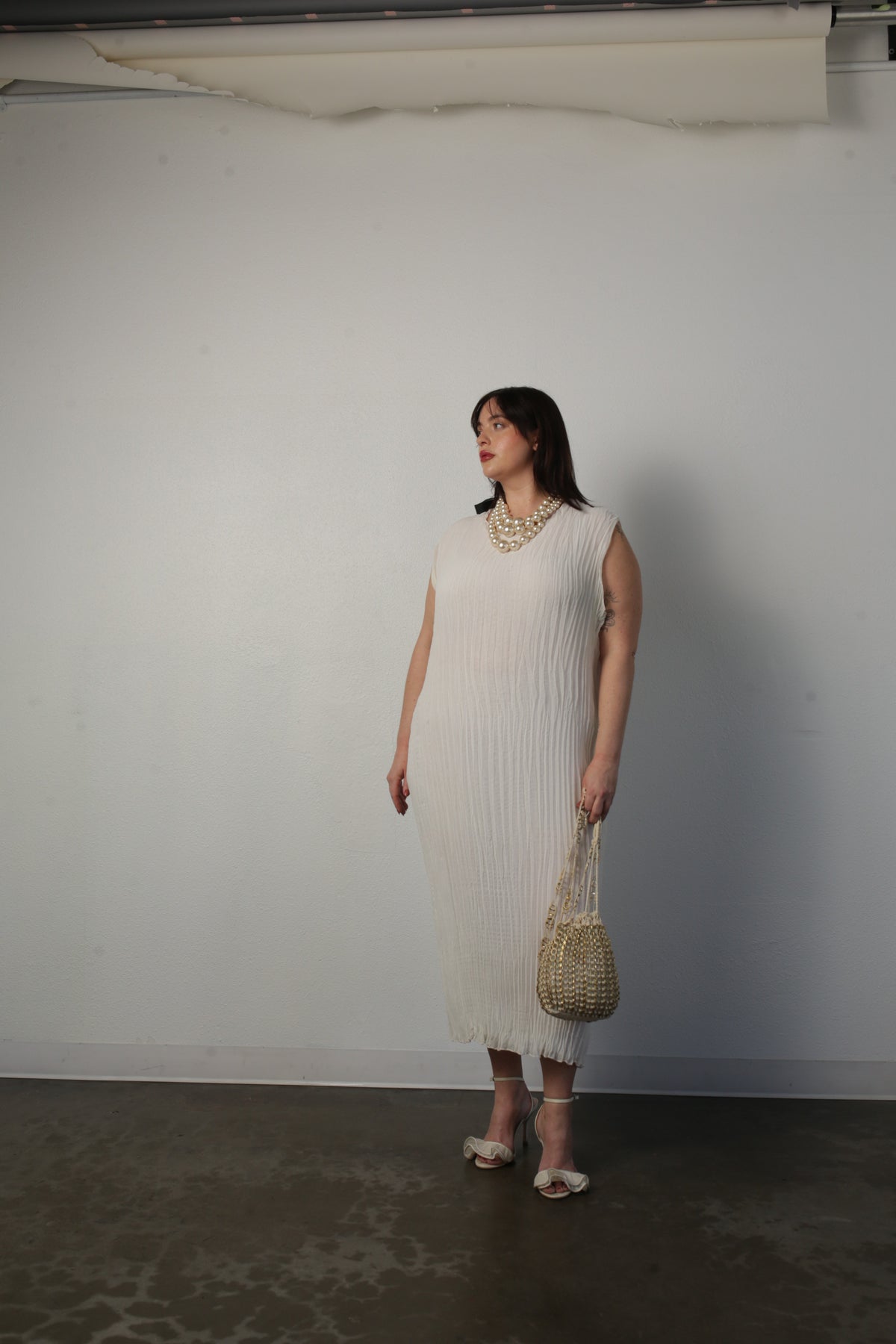 Jaya Pleated Dress- Reversible Cream/White