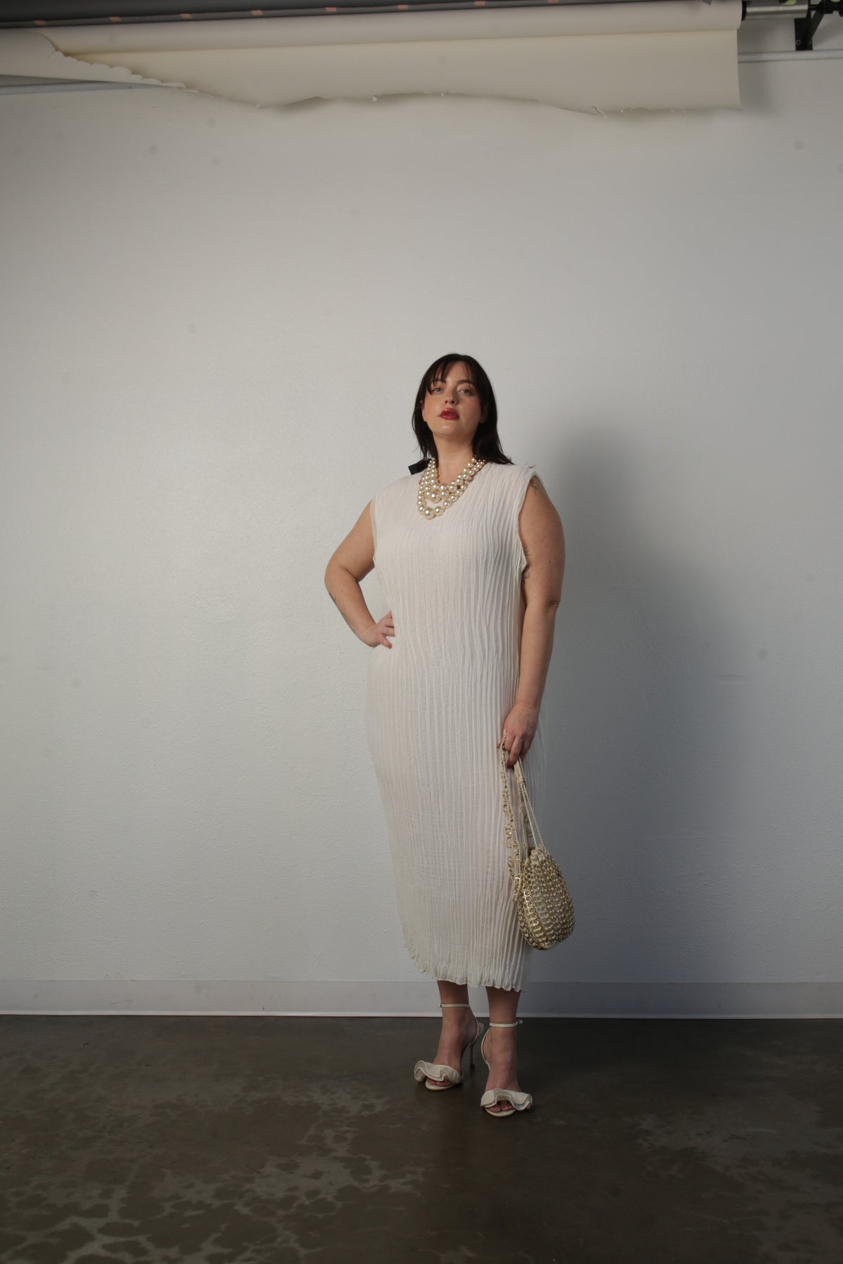 Jaya Pleated Dress- Reversible Cream/White