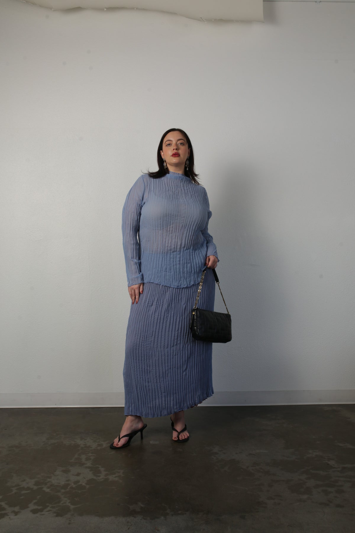 Esme Pleated Funnel Neck Top- Coppen Blue