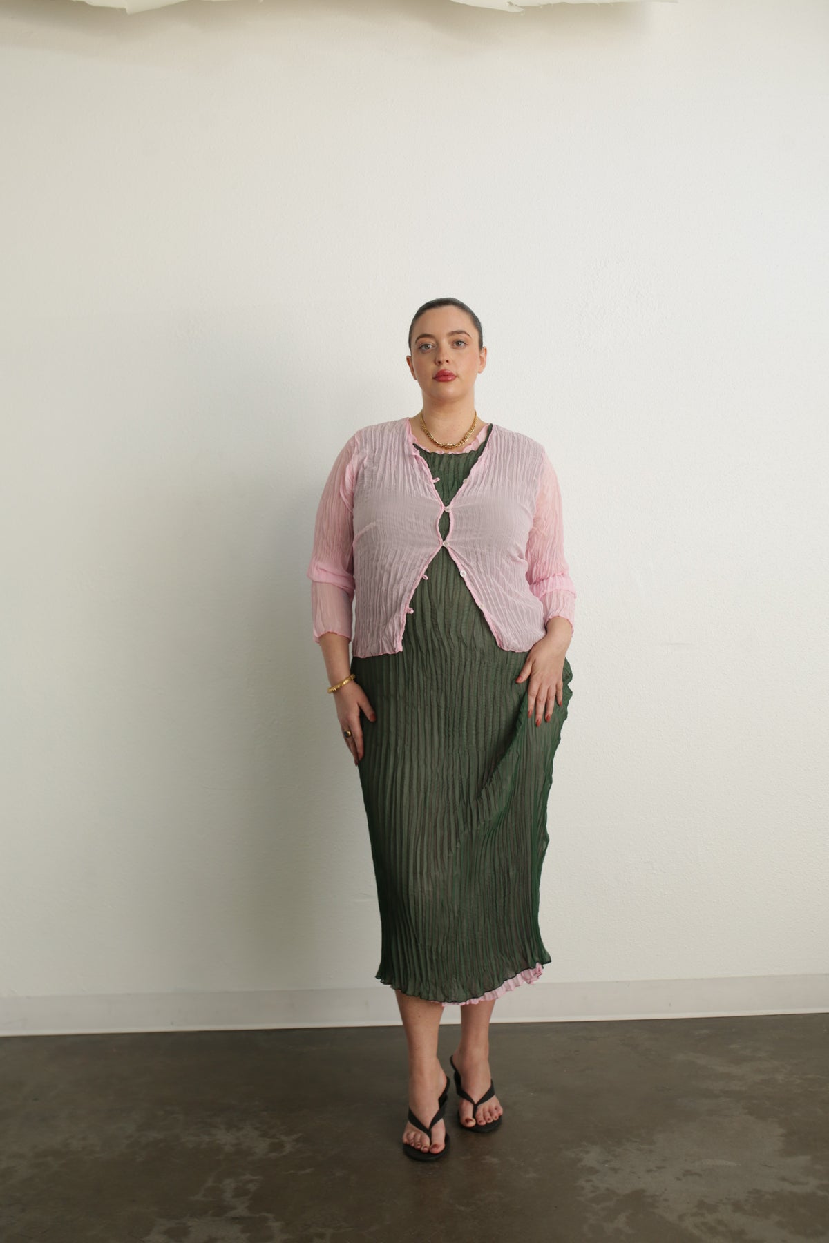 Jaya Pleated Dress- Reversible Pink/ Green