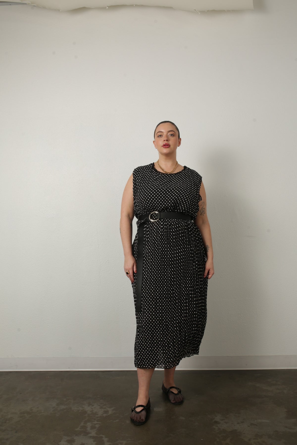 Jaya Pleated Dress- Reversible Polka Dot / Black