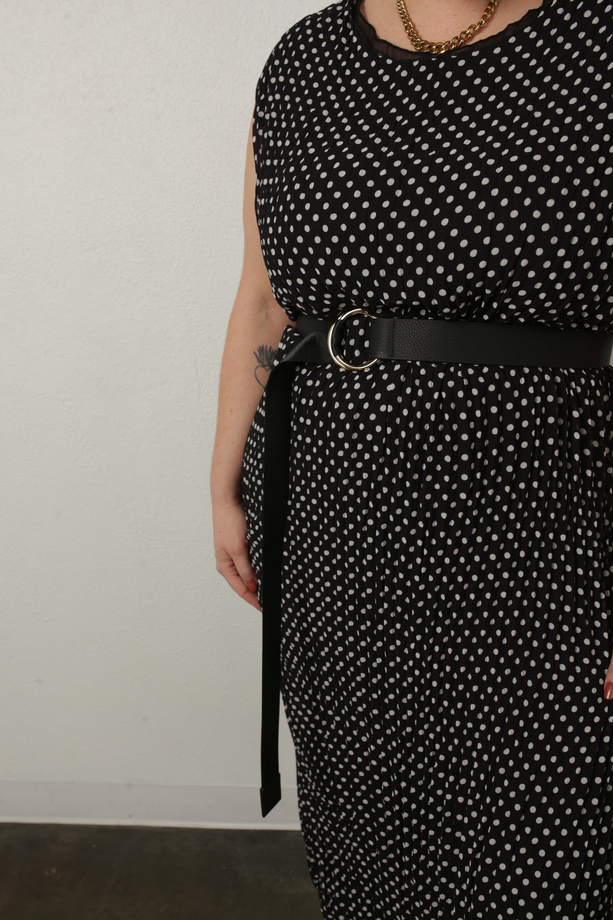 Jaya Pleated Dress- Reversible Polka Dot / Black