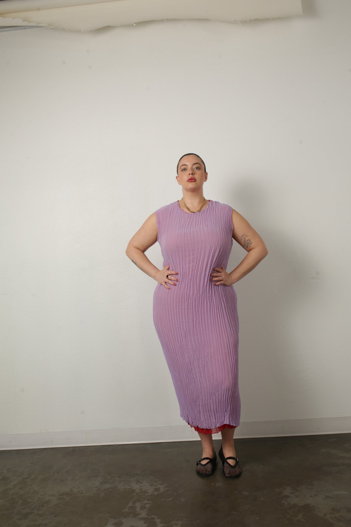 Jaya Pleated Dress- Reversible Lavender/ Lipstick Red