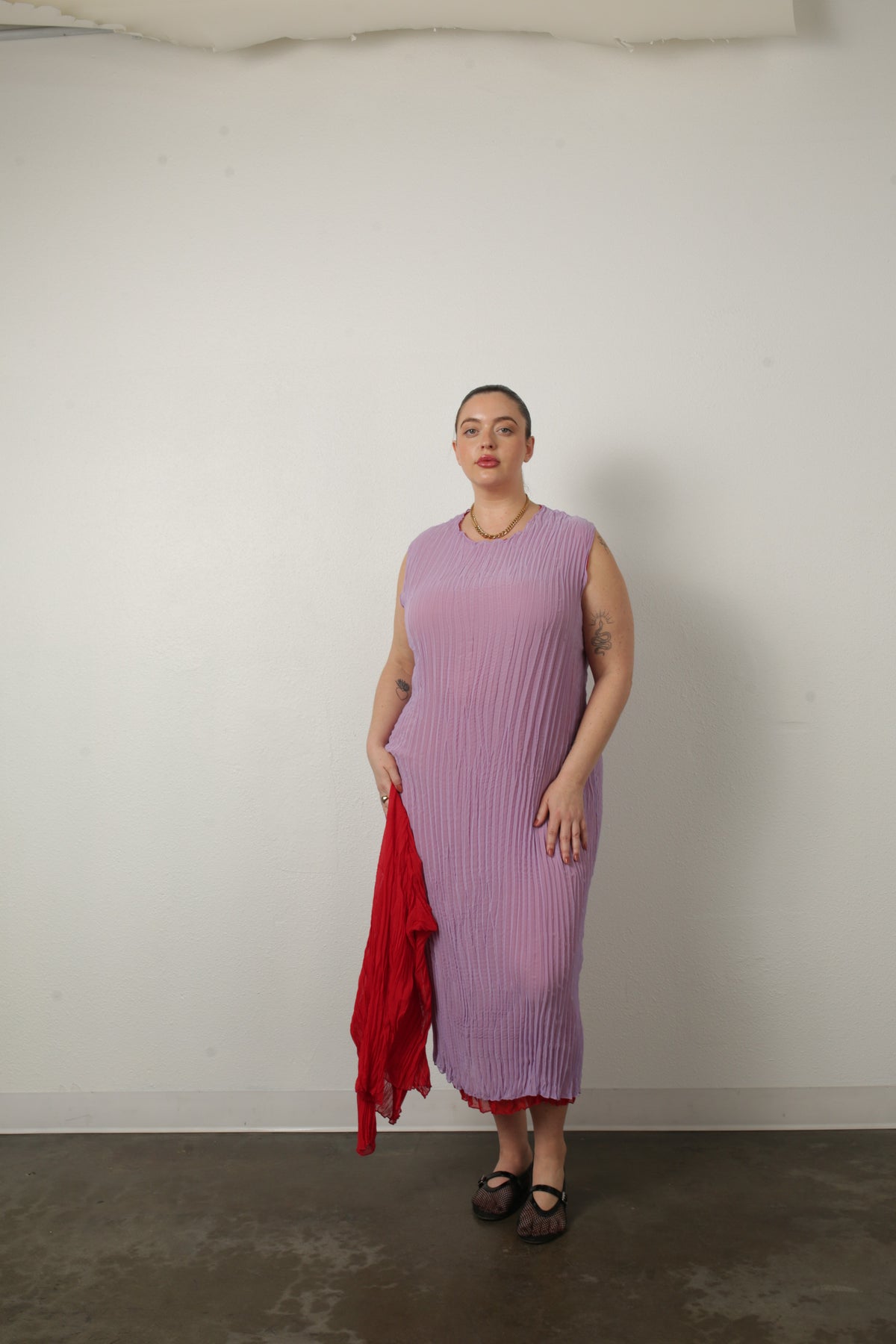 Jaya Pleated Dress- Reversible Lavender/ Lipstick Red