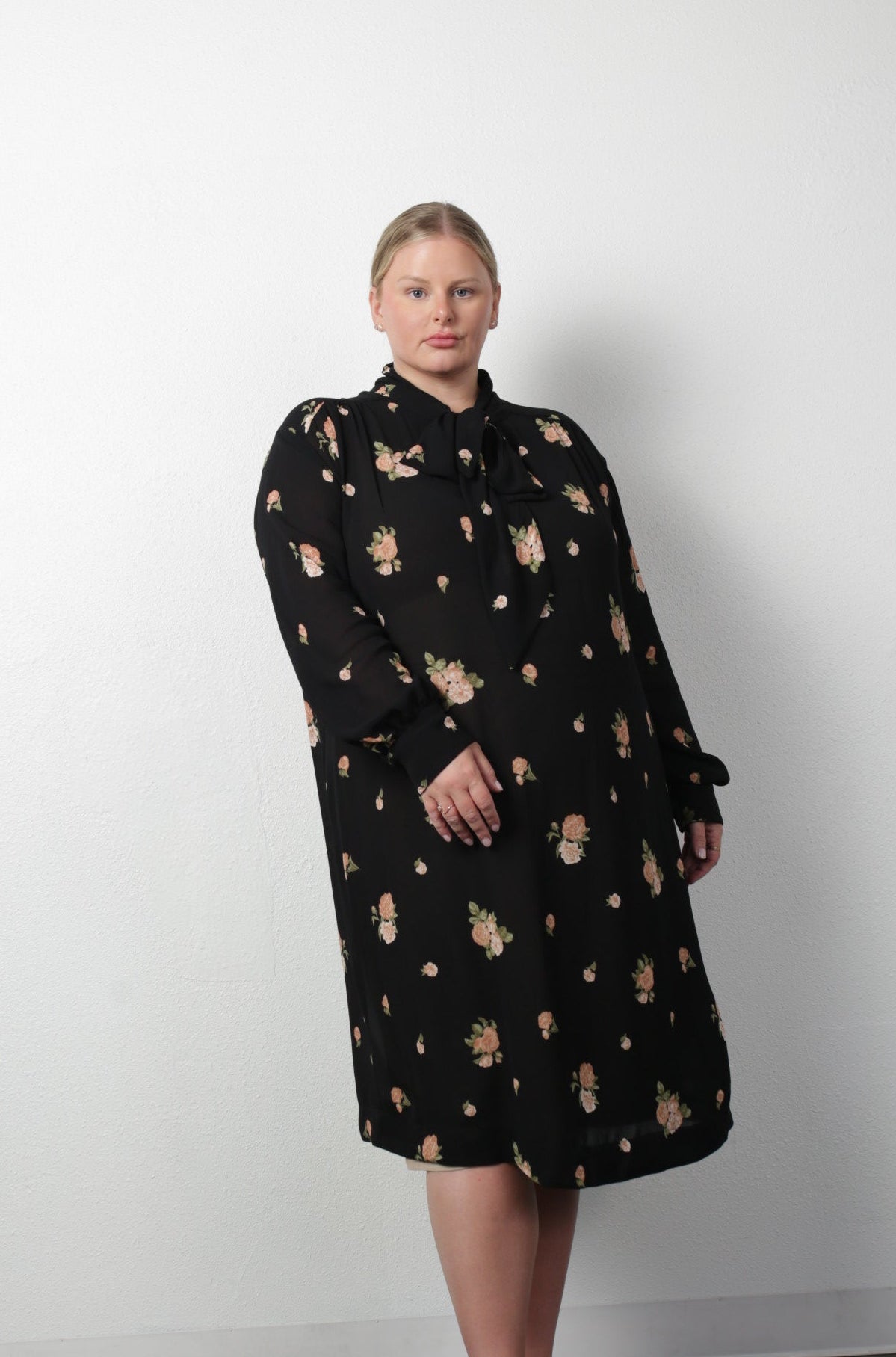The Marion Tie Neck Silk Crepe De Chine Dress - Botanical