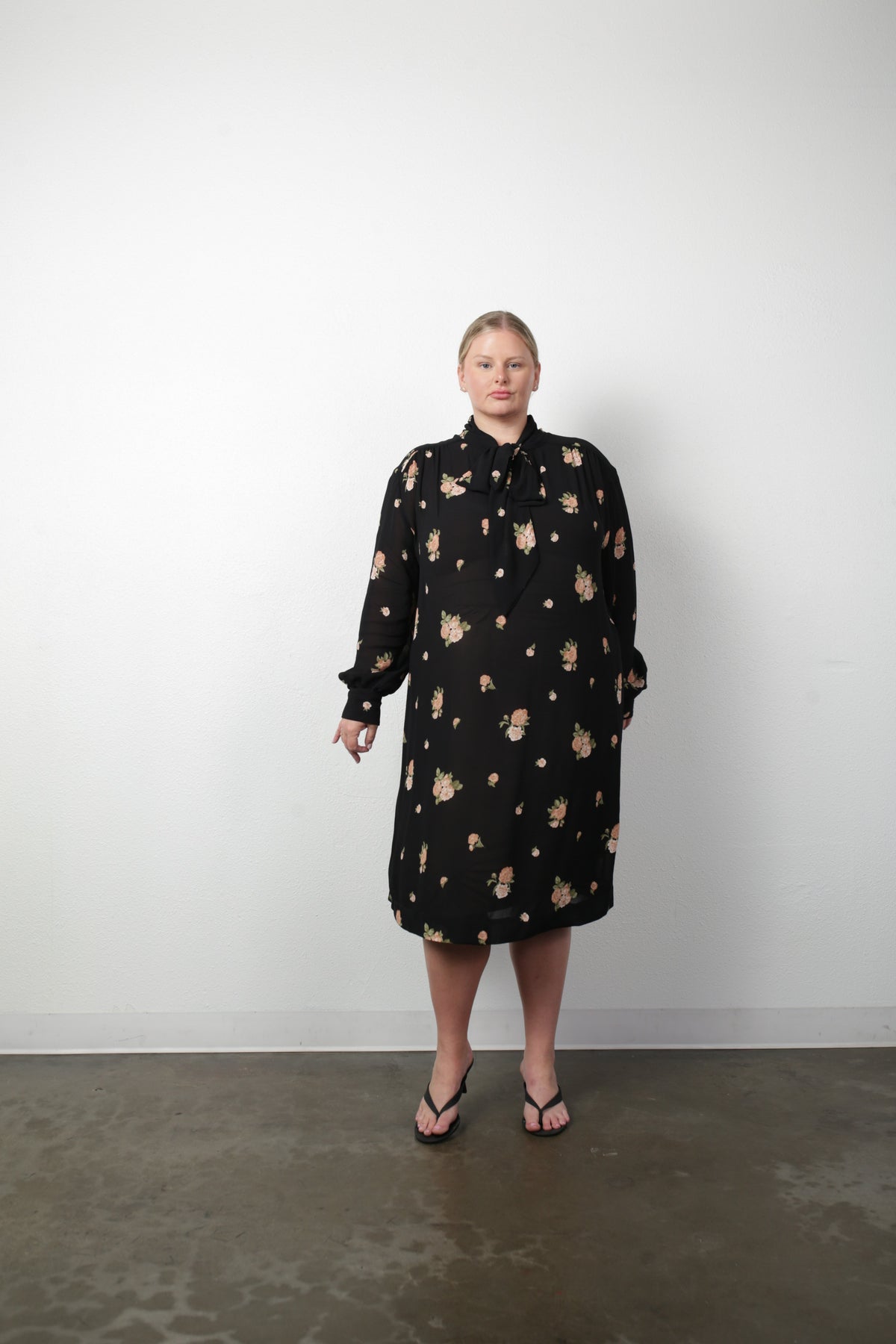 The Marion Tie Neck Silk Crepe De Chine Dress - Botanical