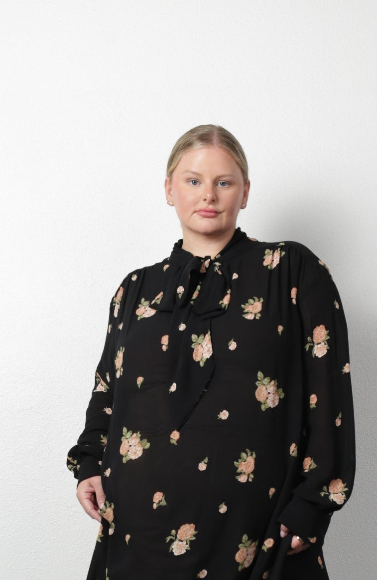 The Marion Tie Neck Silk Crepe De Chine Dress - Botanical