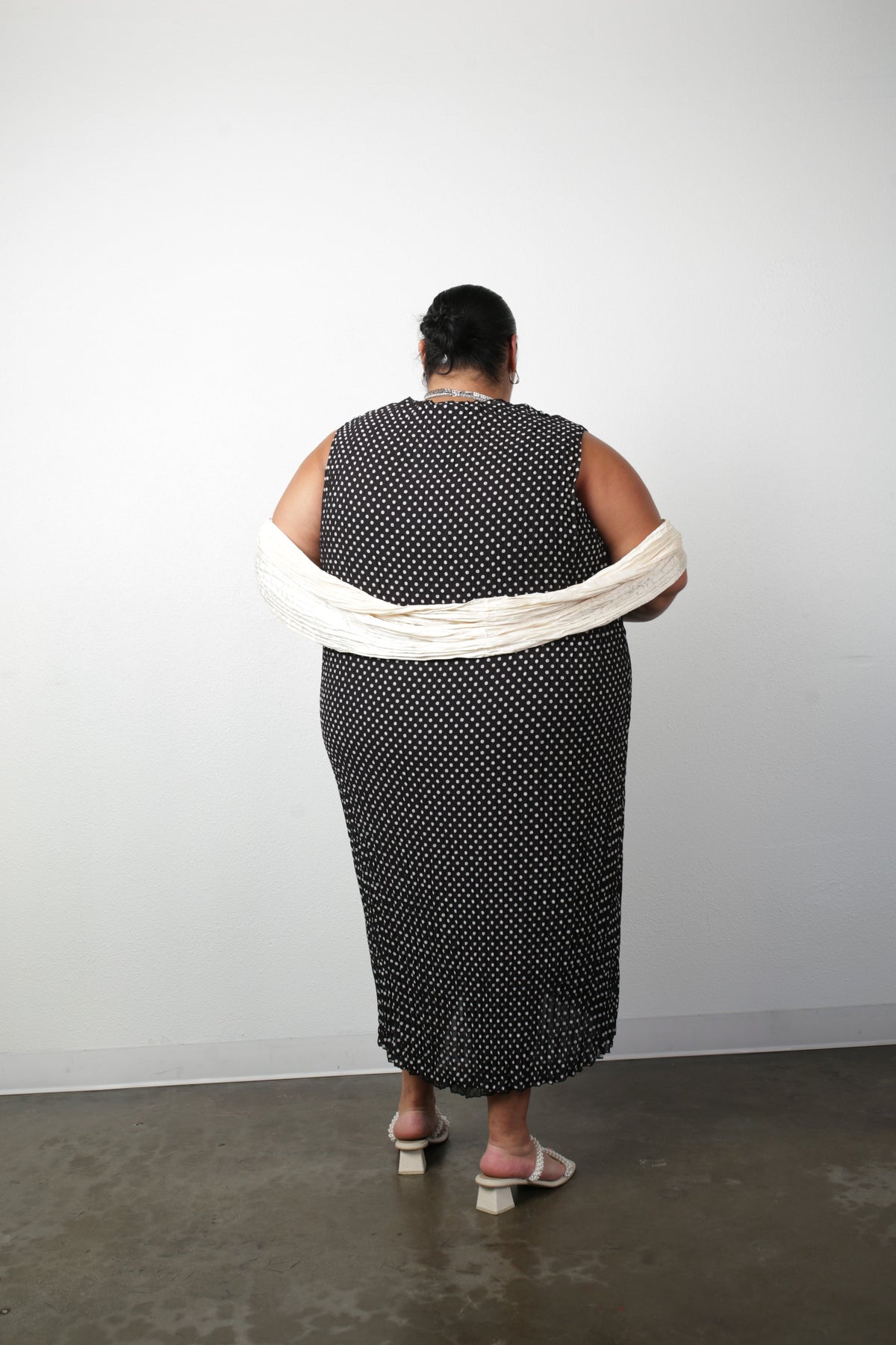 Jaya Pleated Dress- Reversible Polka Dot / Black