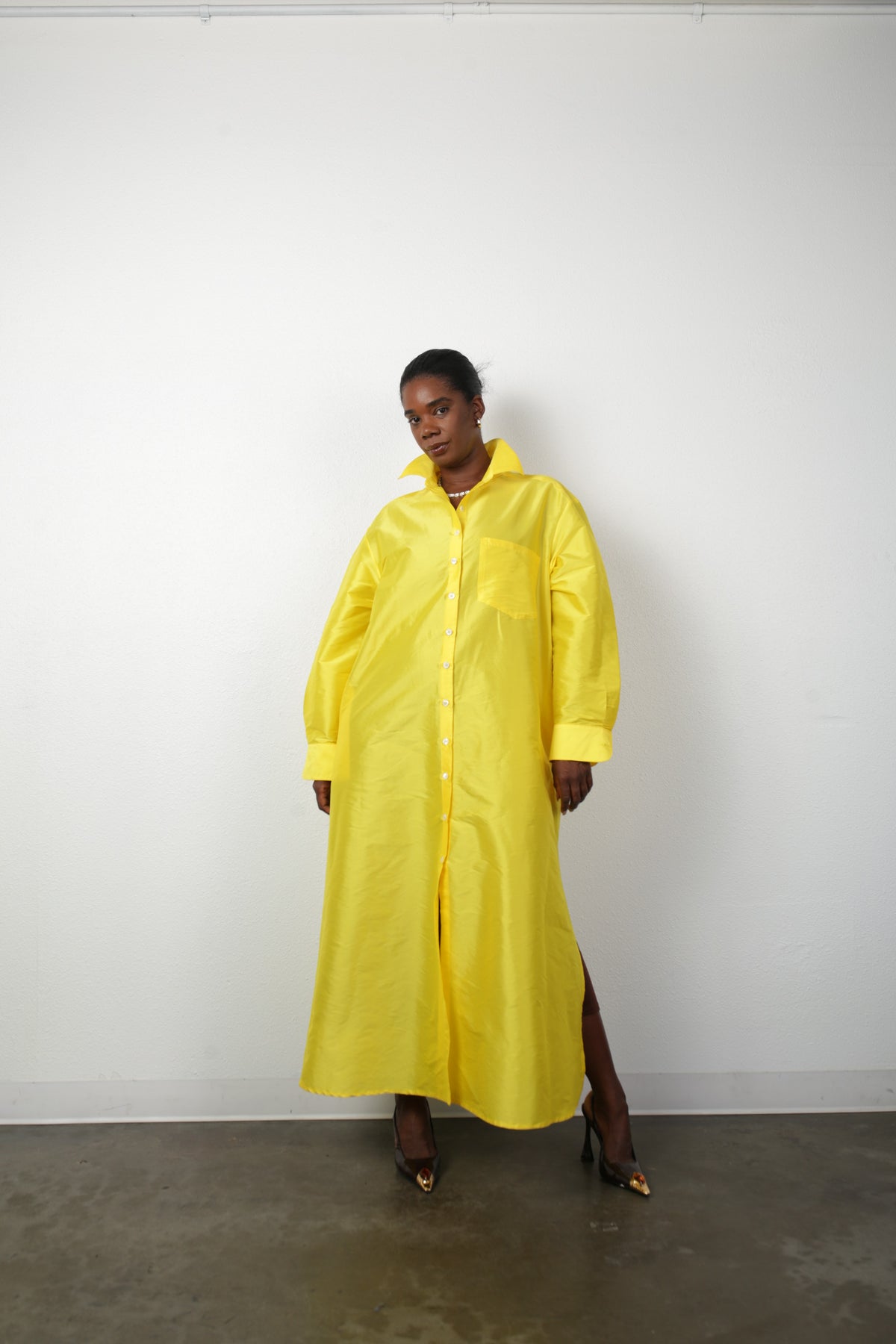 Ultra Maxi Shirt Dress - Yellow Dupioni