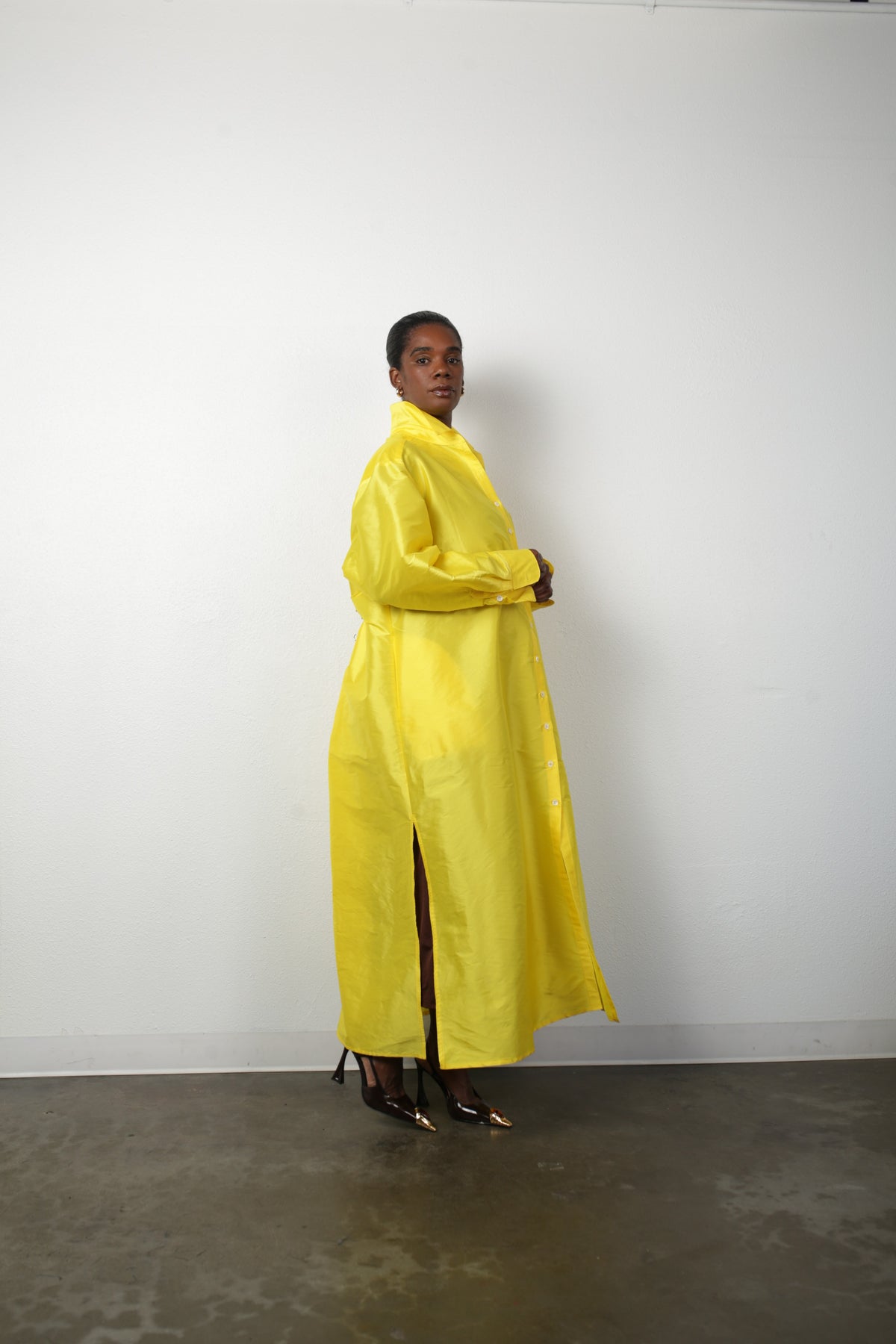 Ultra Maxi Shirt Dress - Yellow Dupioni