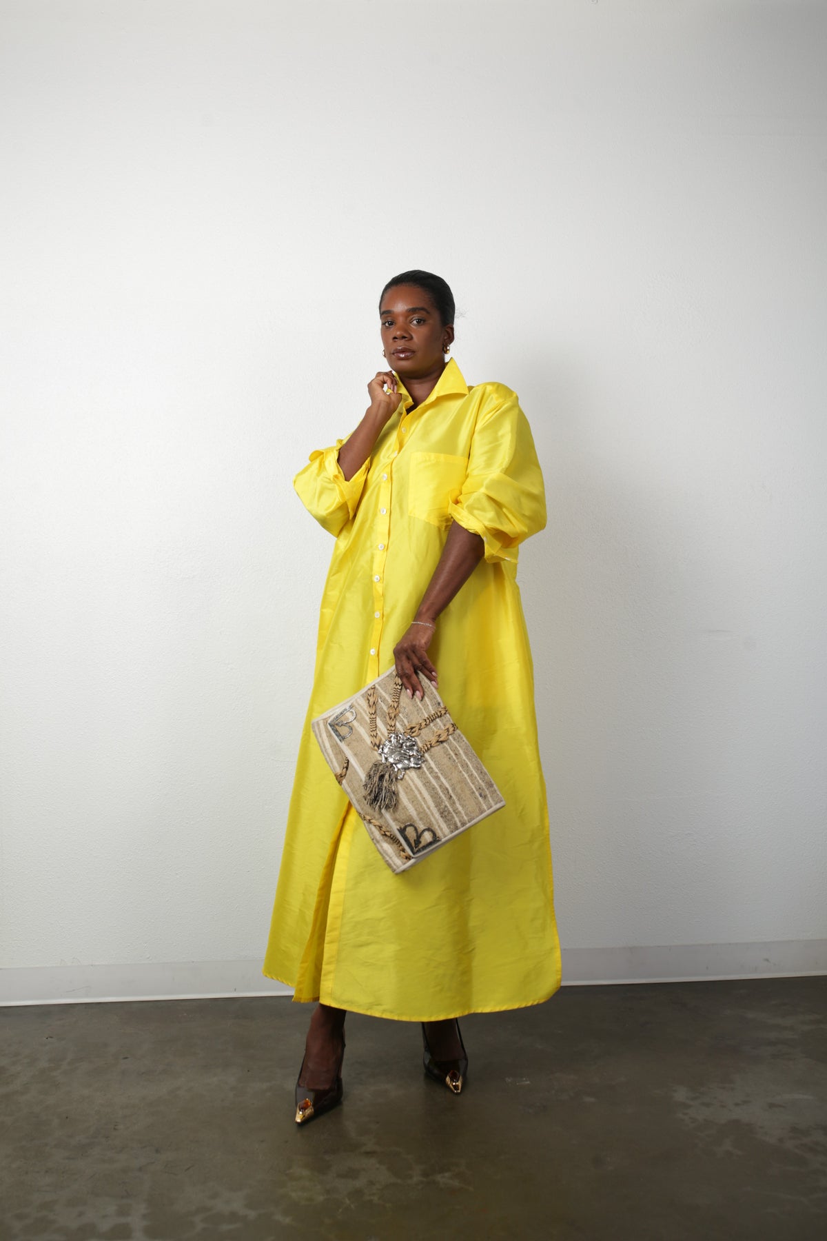 Ultra Maxi Shirt Dress - Yellow Dupioni