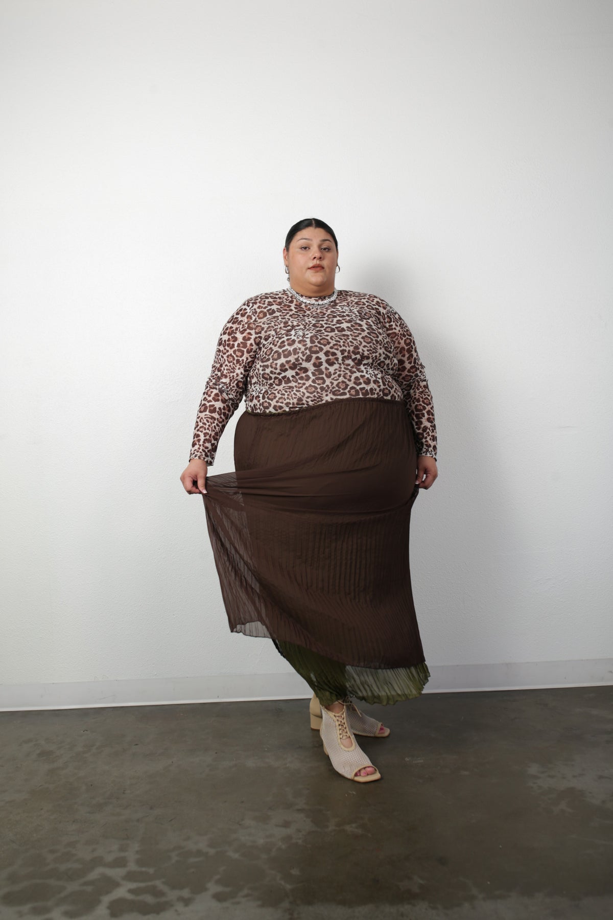 Rue Pleated Skirt- Reversible Olive Green/ Brown