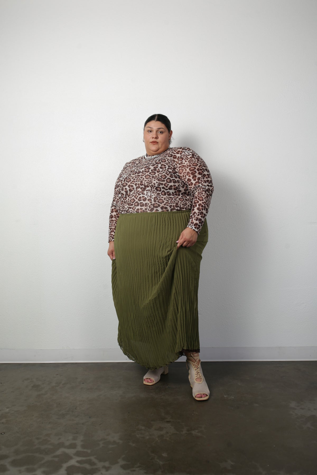 Rue Pleated Skirt- Reversible Olive Green/ Brown