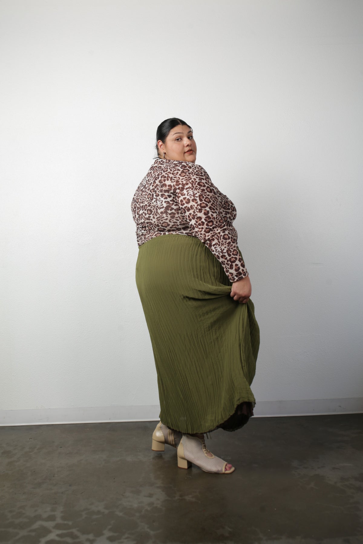 Rue Pleated Skirt- Reversible Olive Green/ Brown