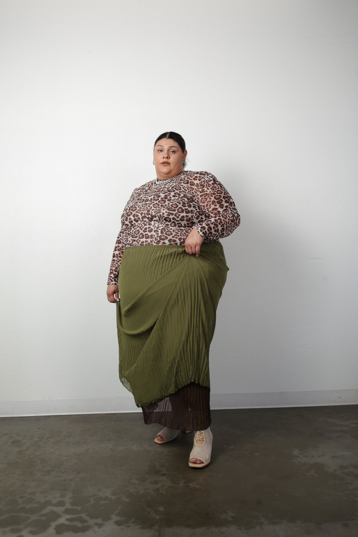 Rue Pleated Skirt- Reversible Olive Green/ Brown
