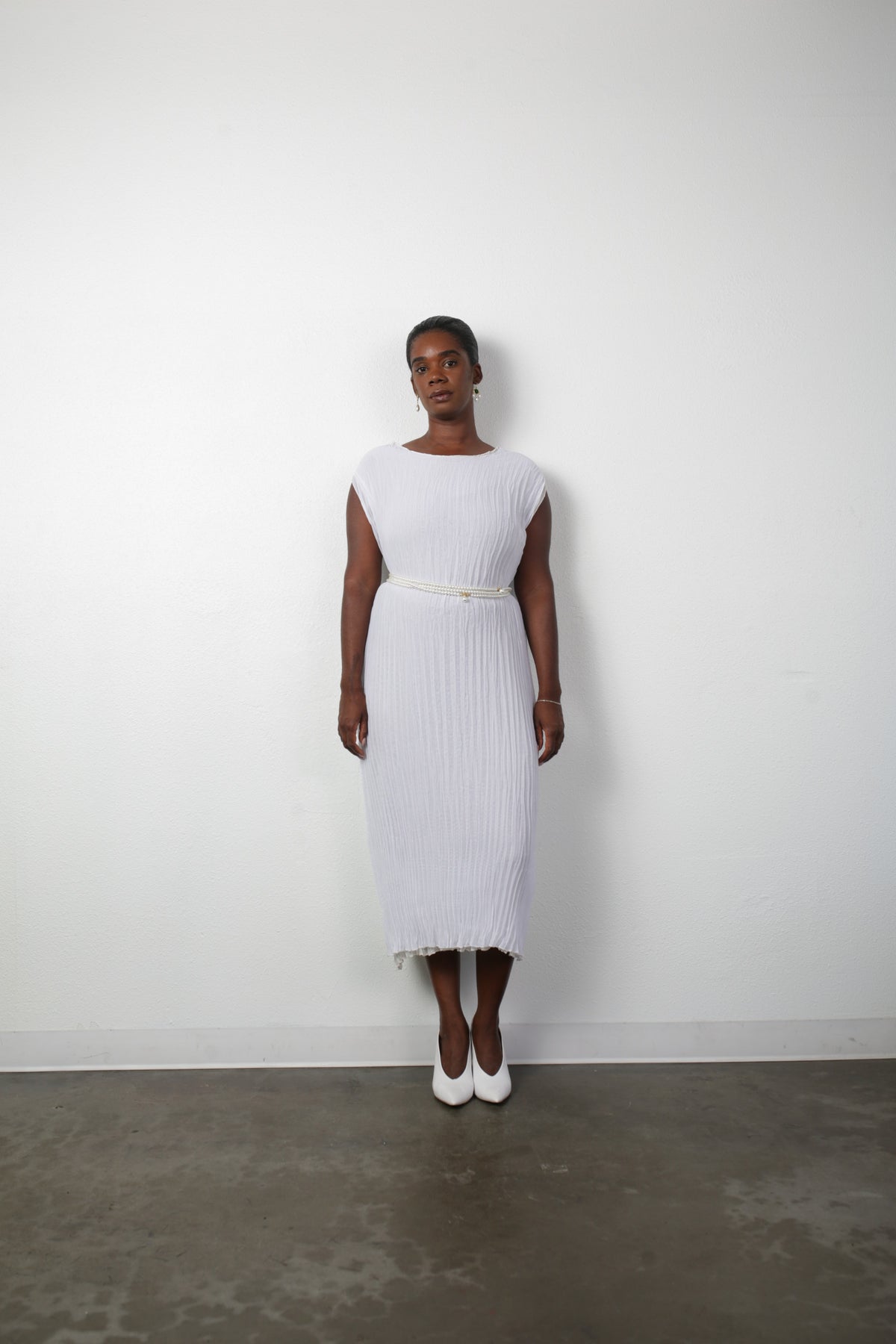 Jaya Pleated Dress- Reversible Cream/White