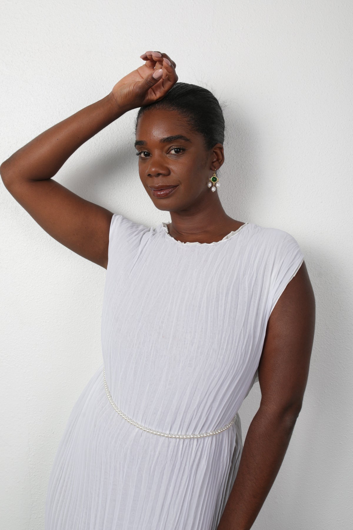 Jaya Pleated Dress- Reversible Cream/White