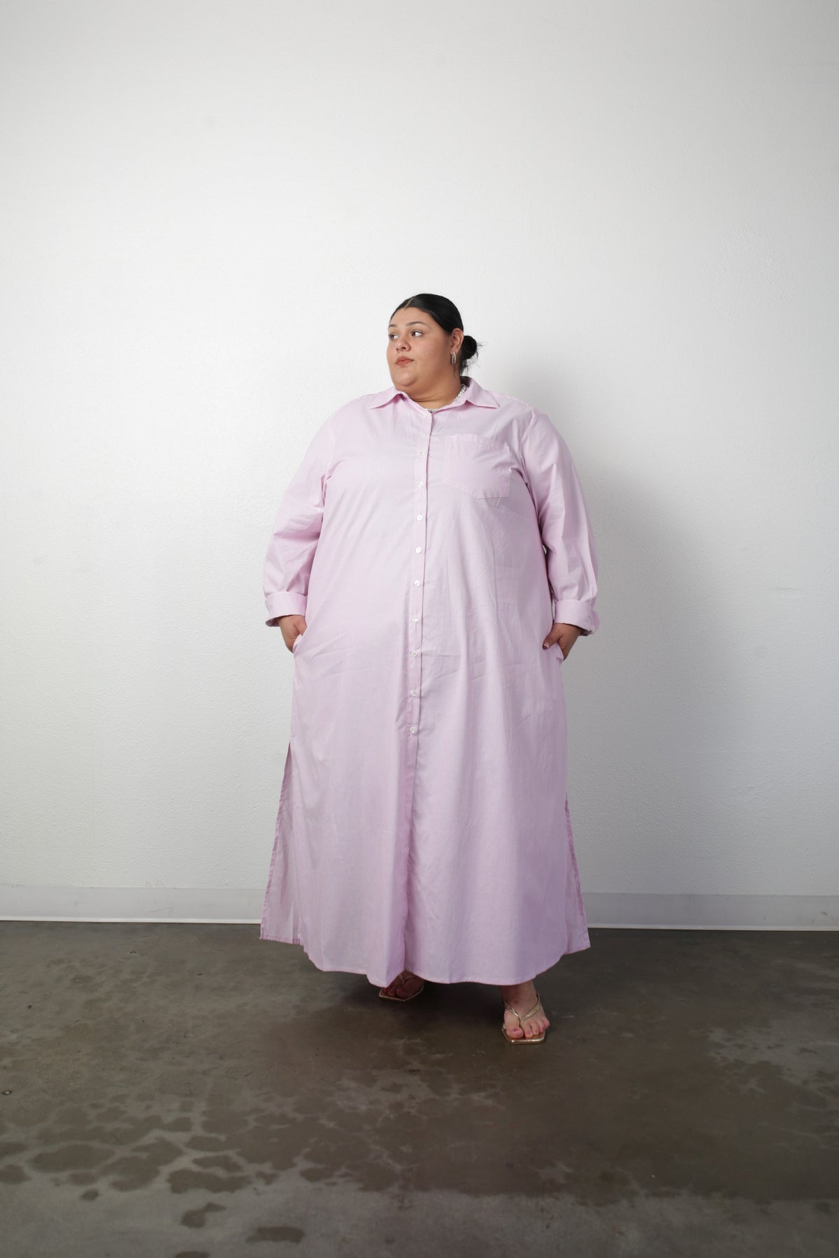 Ultra Maxi Shirt Dress- Pink Stripe Cotton