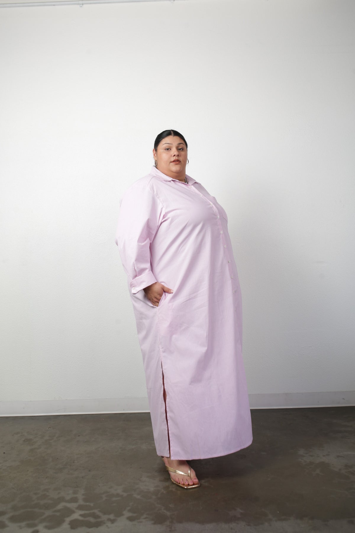 Ultra Maxi Shirt Dress- Pink Stripe Cotton