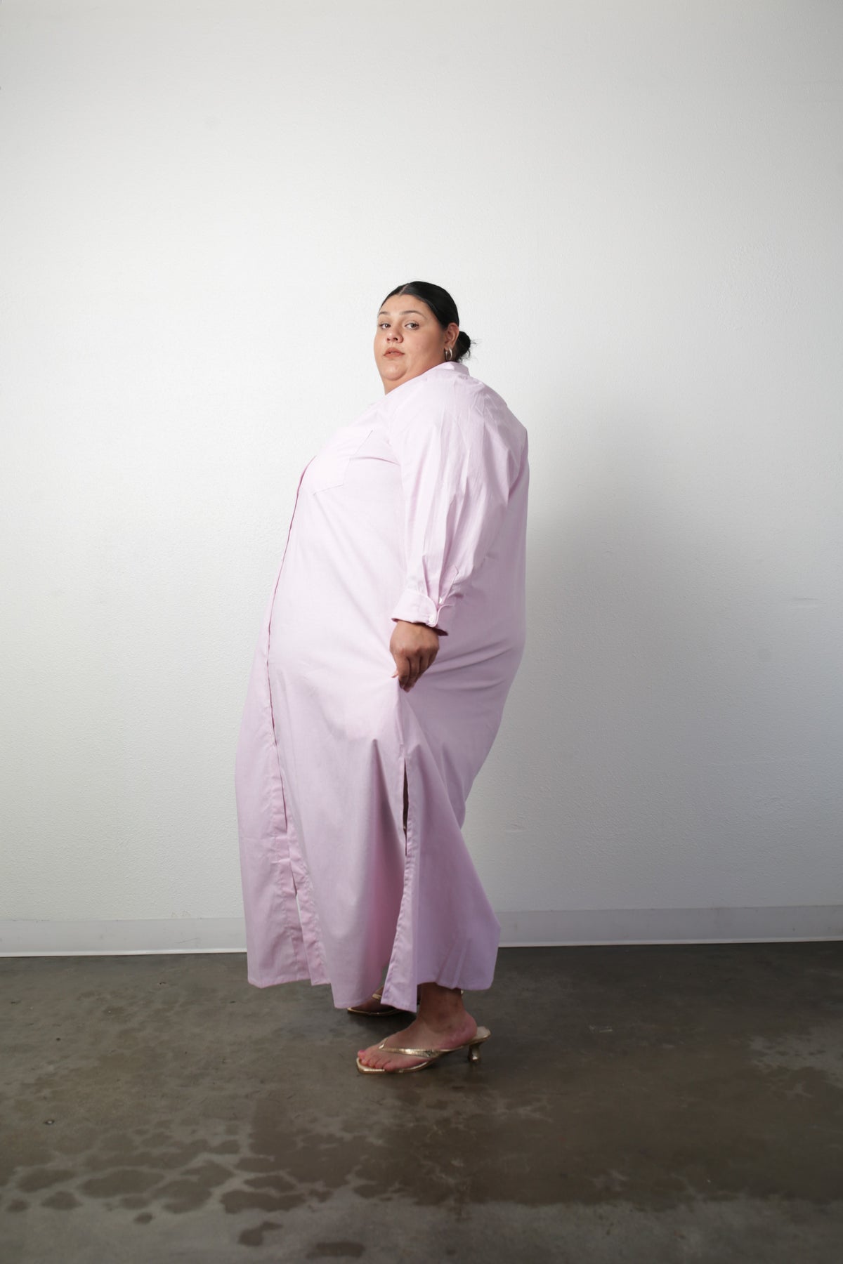 Ultra Maxi Shirt Dress- Pink Stripe Cotton