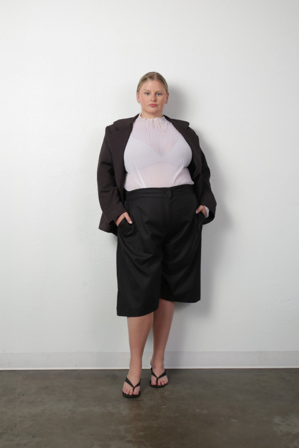 Esme Pleated Funnel Neck Top- White