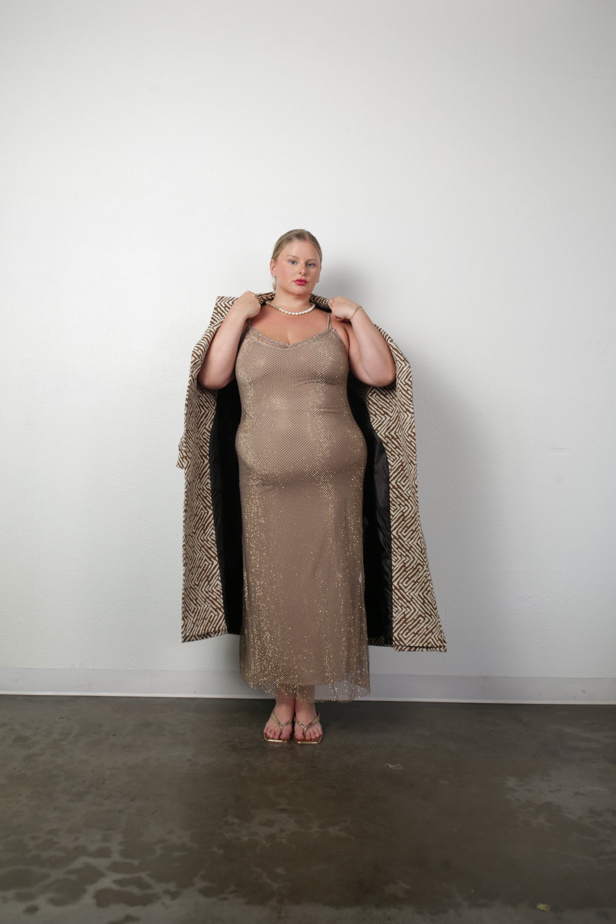 The Crystal Stone Mesh Dress- Champagne