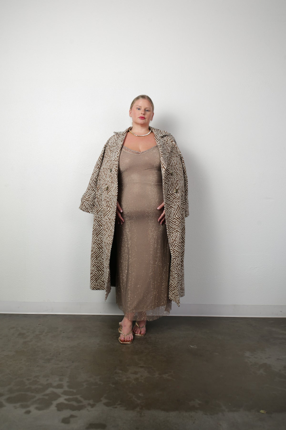 Aria Double Breasted Trench-  Geo Brown Cream