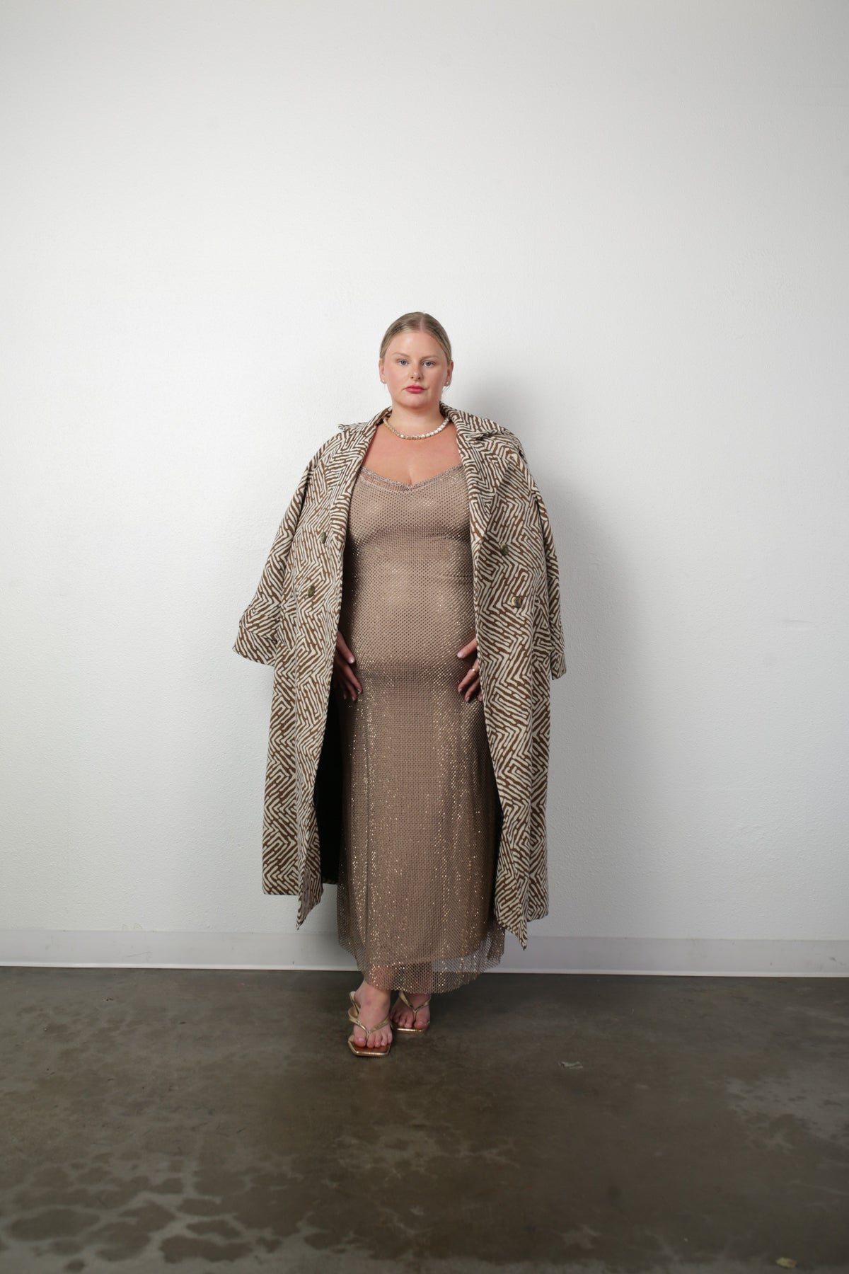 The Crystal Stone Mesh Dress- Champagne