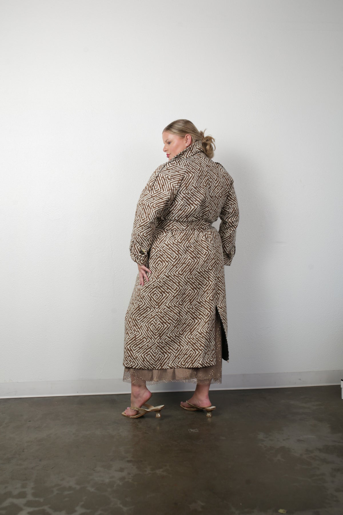 Aria Double Breasted Trench-  Geo Brown Cream