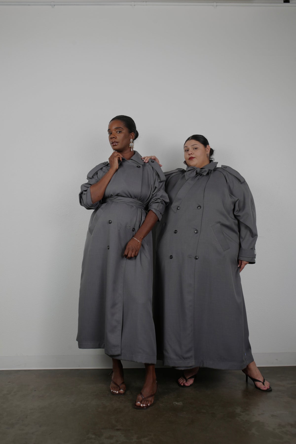 Delia Long Oversized Trench- Grey Wool
