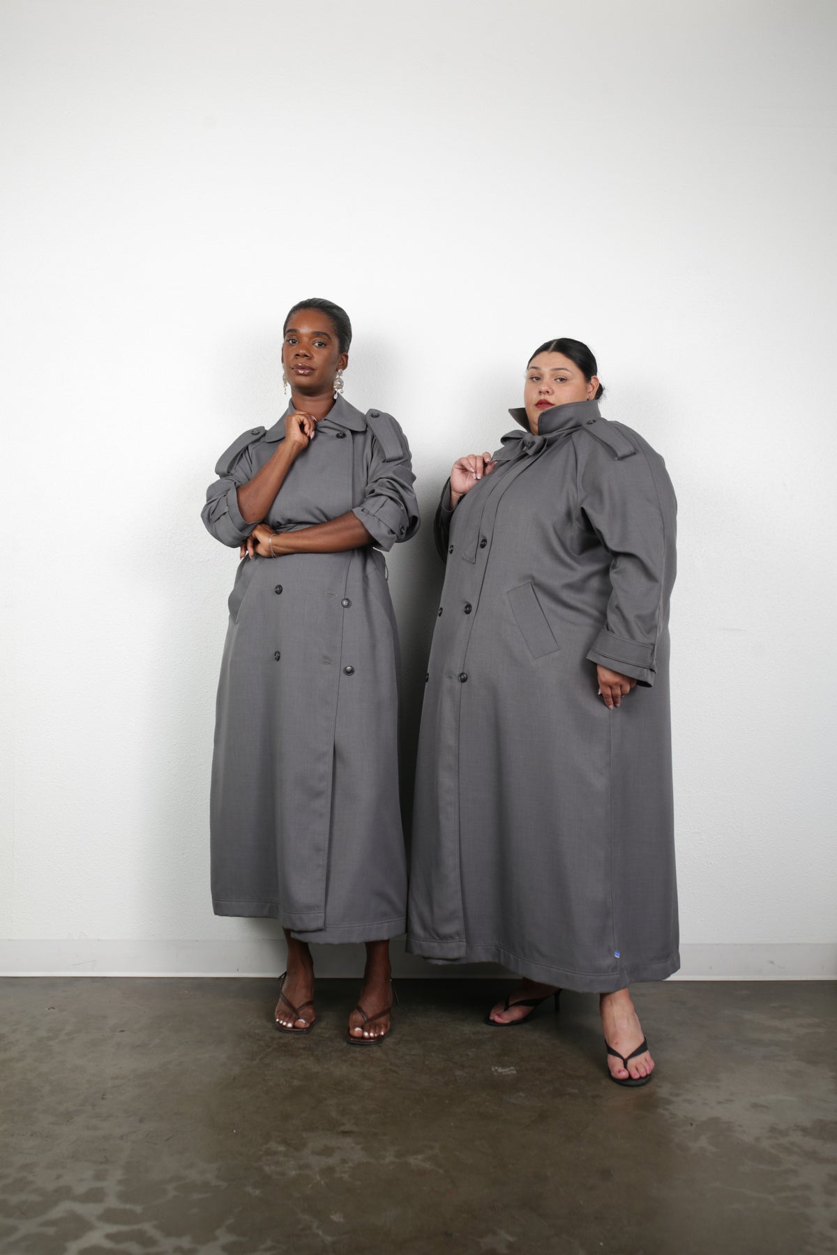 Delia Long Oversized Trench- Grey Wool