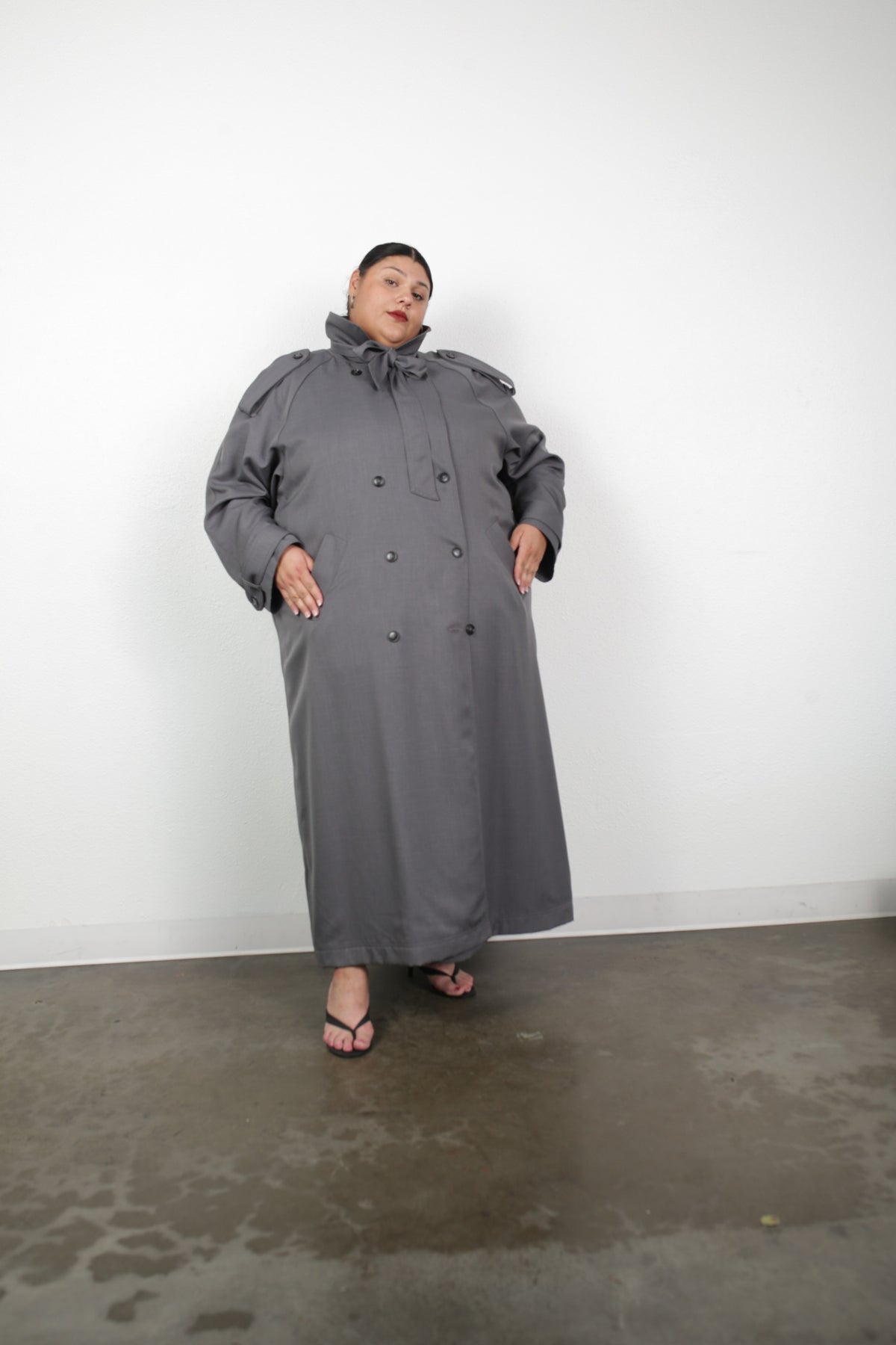 Delia Long Oversized Trench- Grey Wool