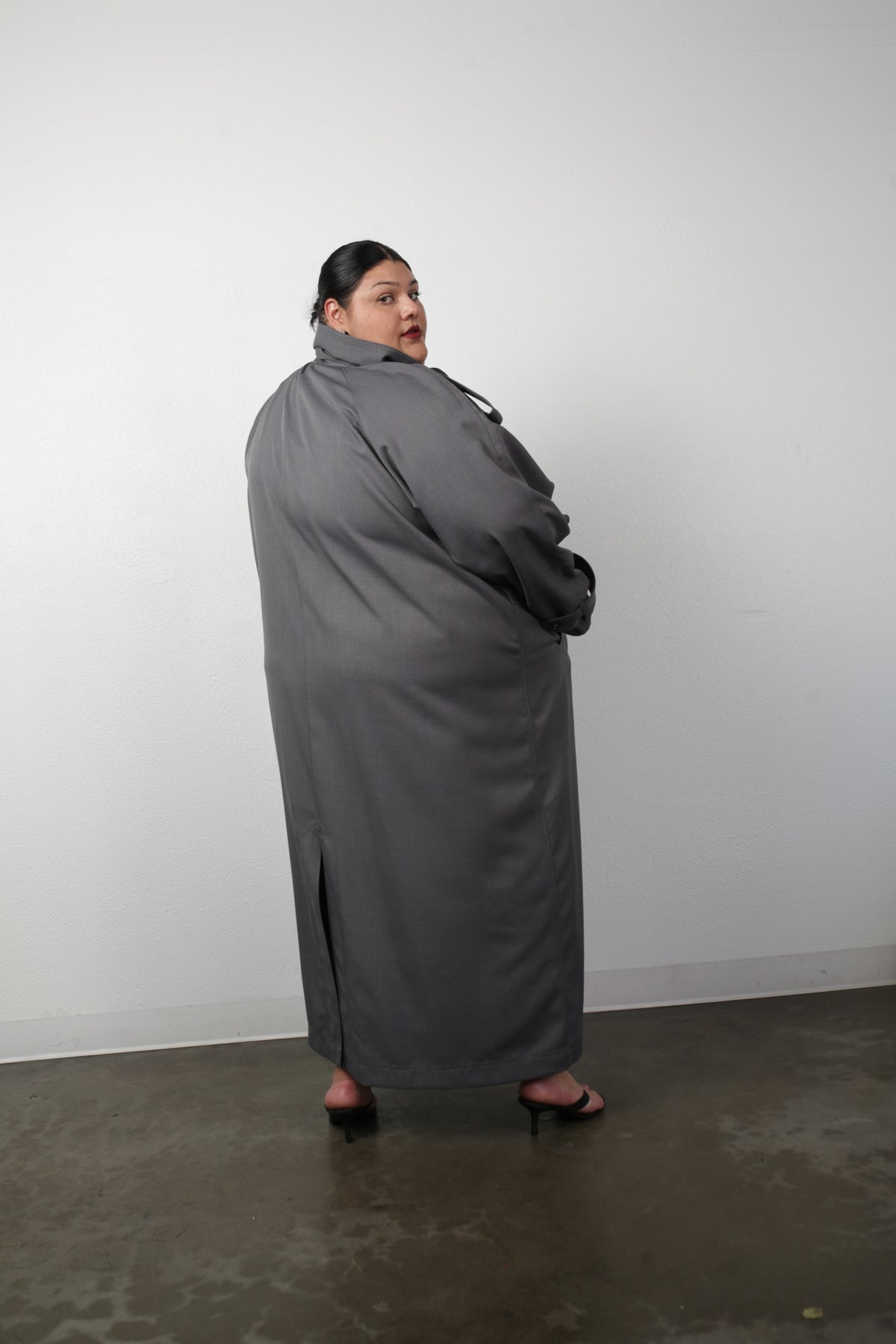Delia Long Oversized Trench- Grey Wool