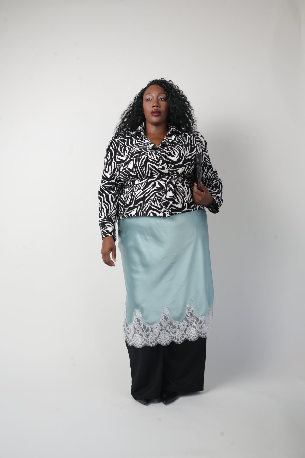 Bias Lace Slip Skirt- Aqua/ White
