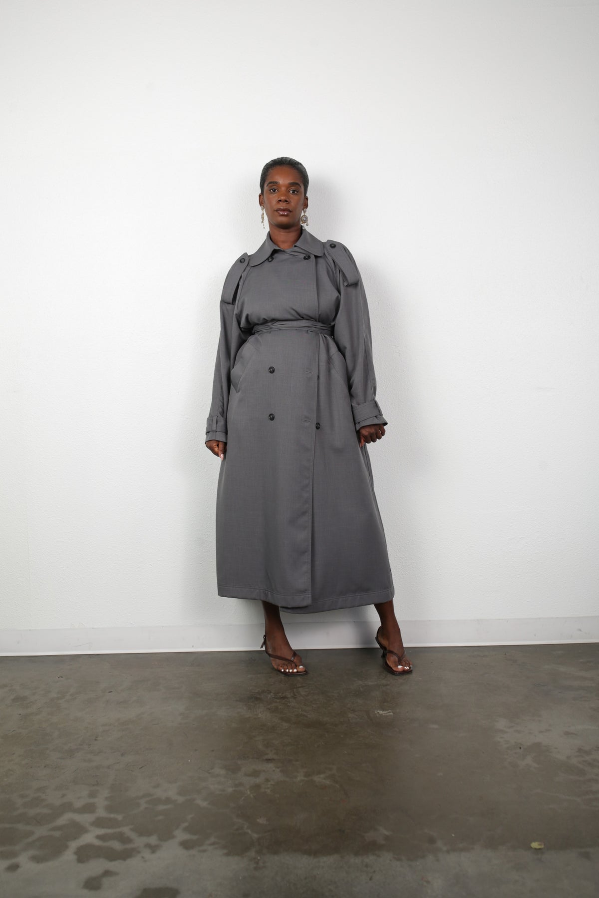 Delia Long Oversized Trench- Grey Wool