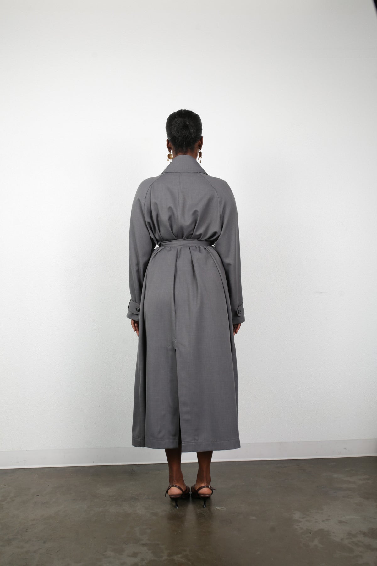 Delia Long Oversized Trench- Grey Wool
