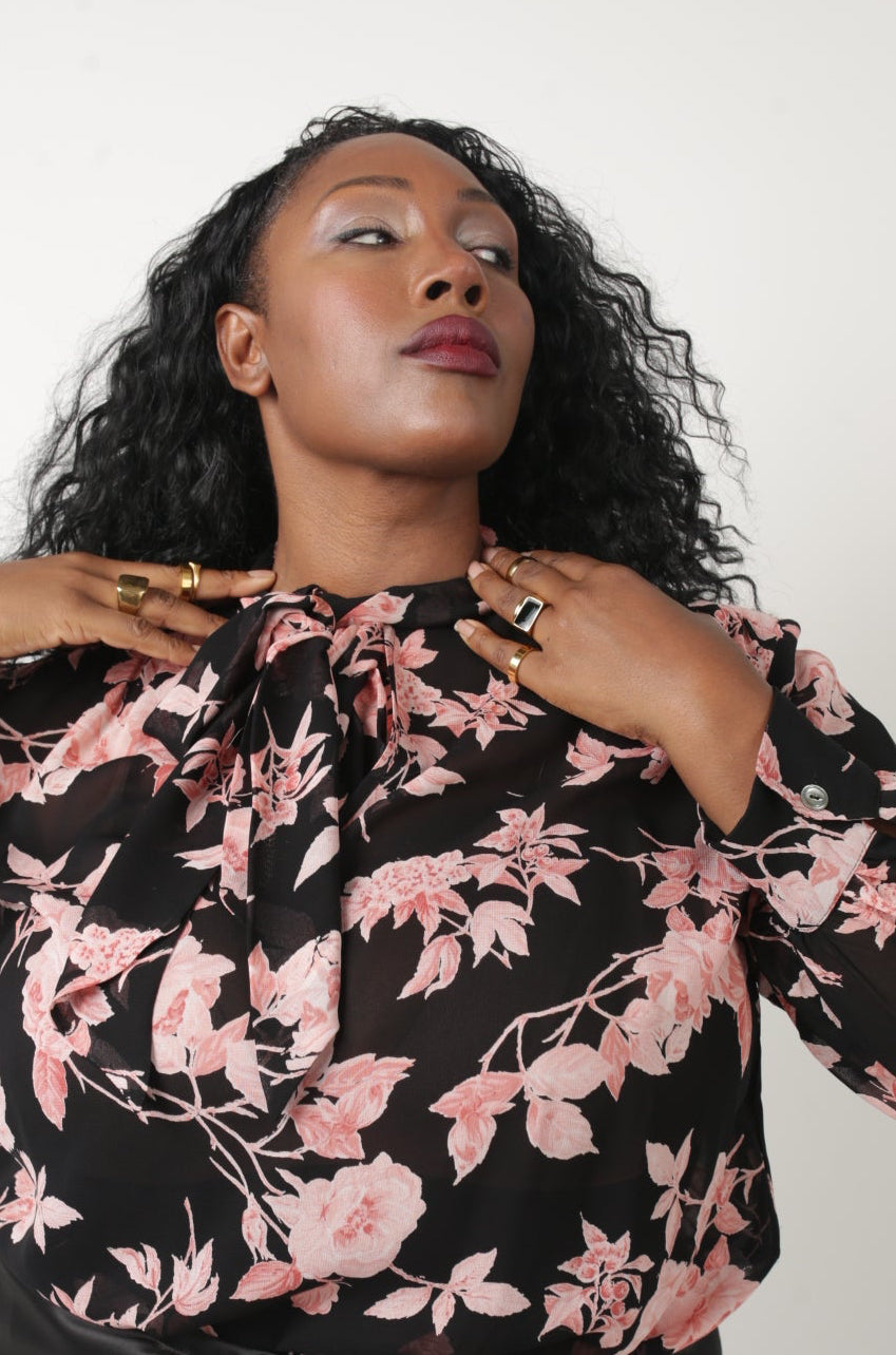 The Marion Tie Neck Silk Georgette Blouse - Botanical