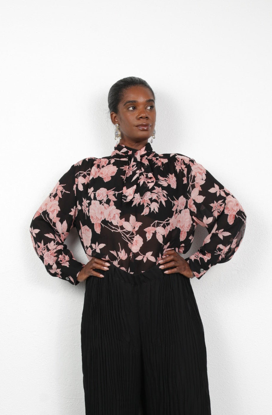 The Marion Tie Neck Silk Georgette Blouse - Botanical
