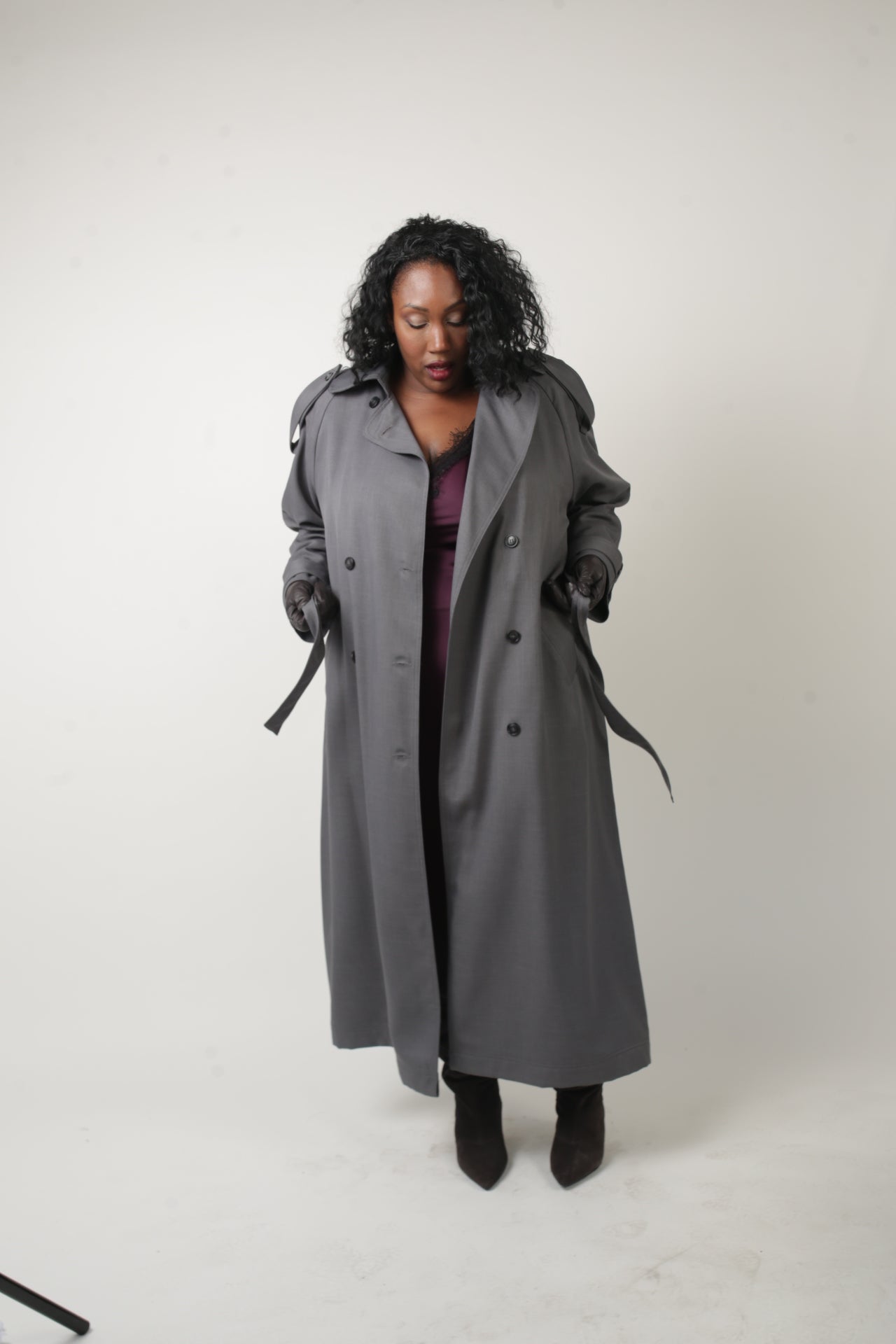 Delia Long Oversized Trench- Grey Wool